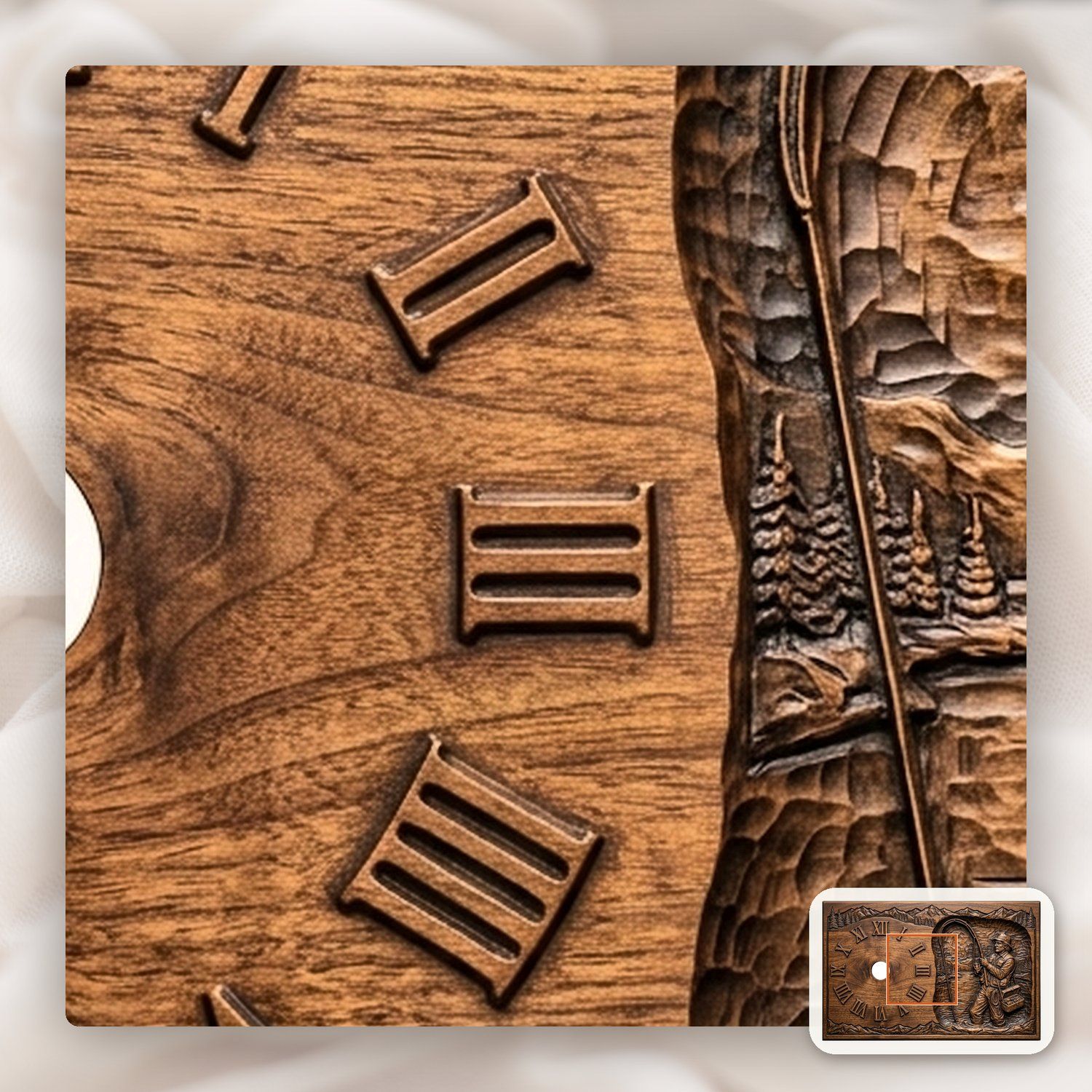 Fisherman Angler Lakeside Wall Clock CNC Relief STL bas-relief STL — view 11