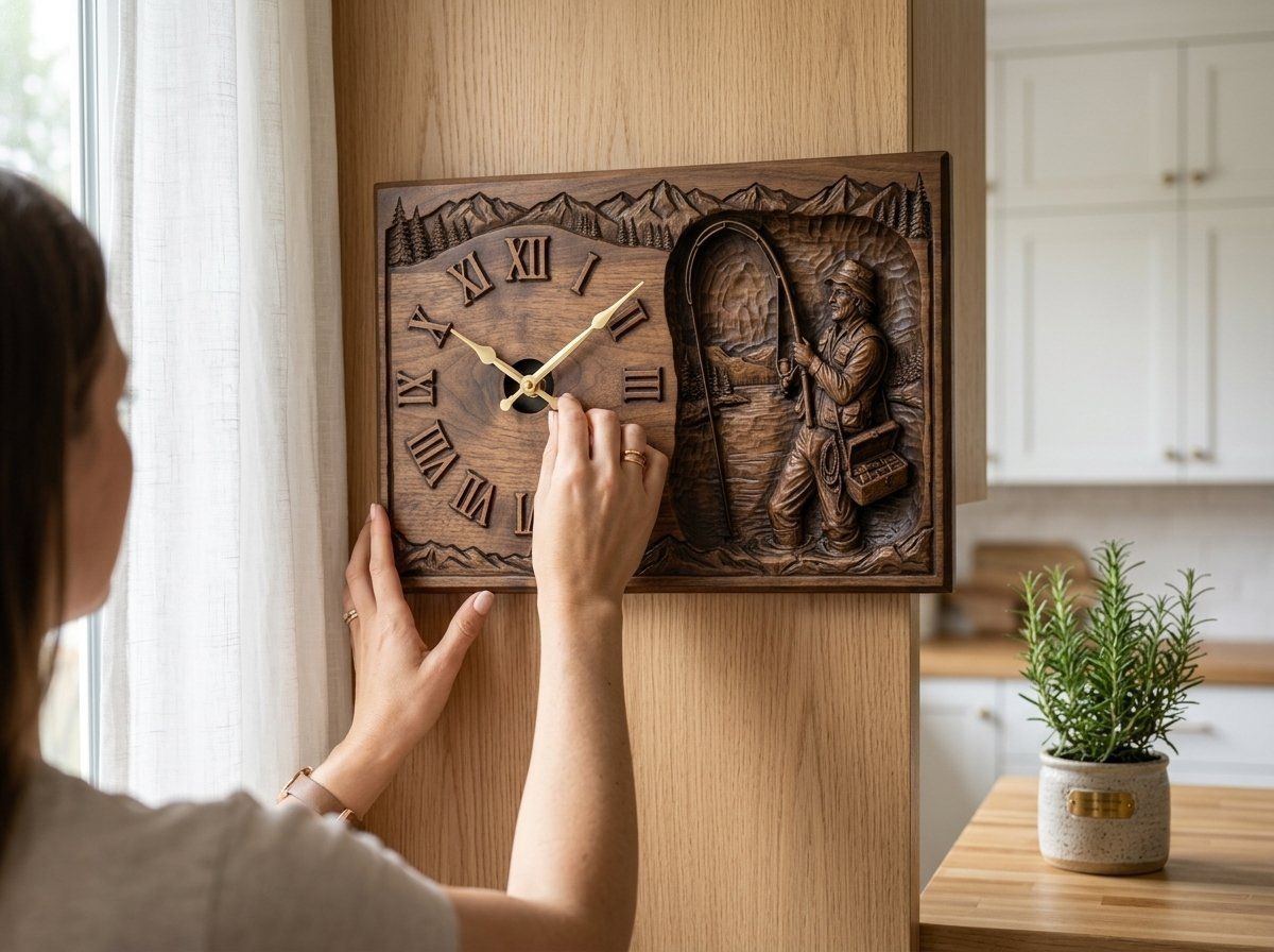 Fisherman Angler Lakeside Wall Clock CNC Relief STL bas-relief STL — view 12