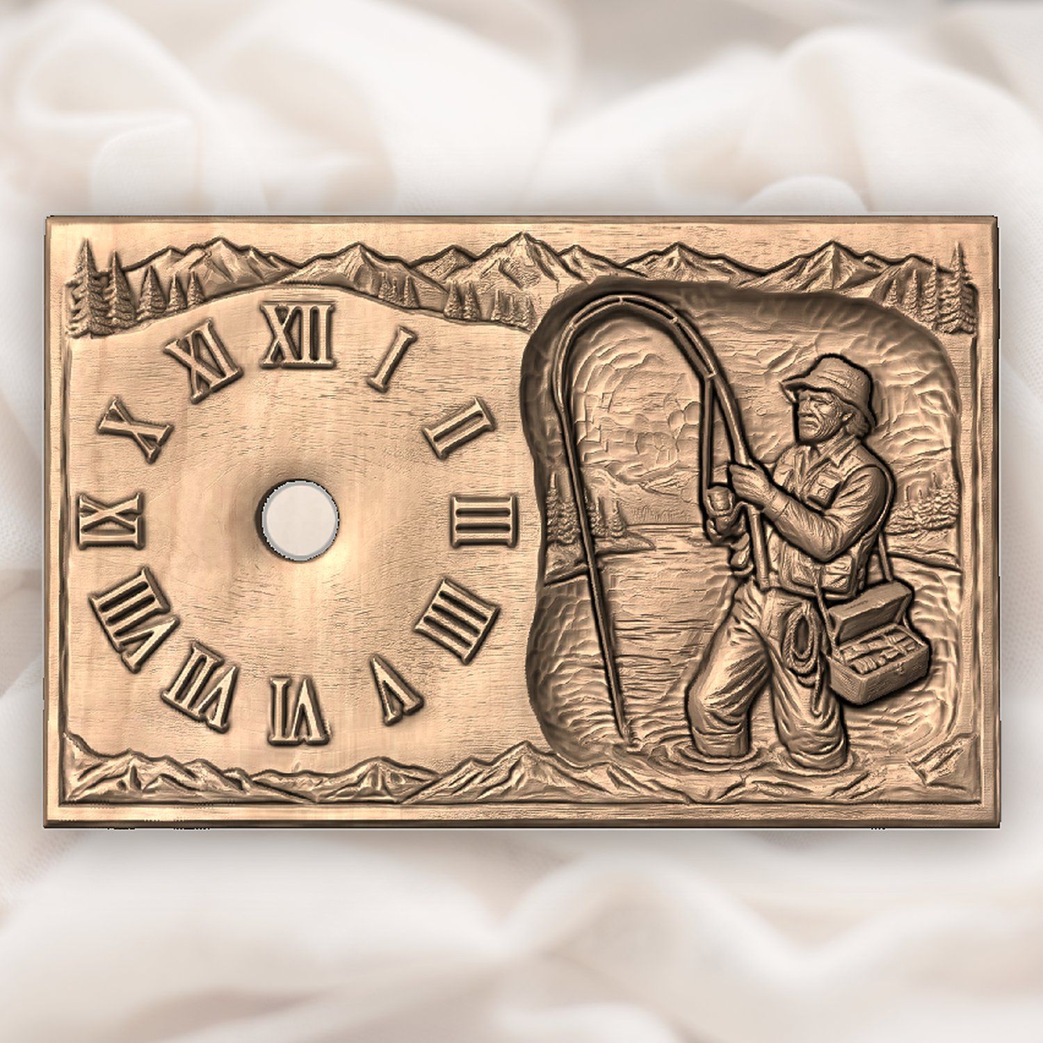 Fisherman Angler Lakeside Wall Clock CNC Relief STL bas-relief STL — view 4