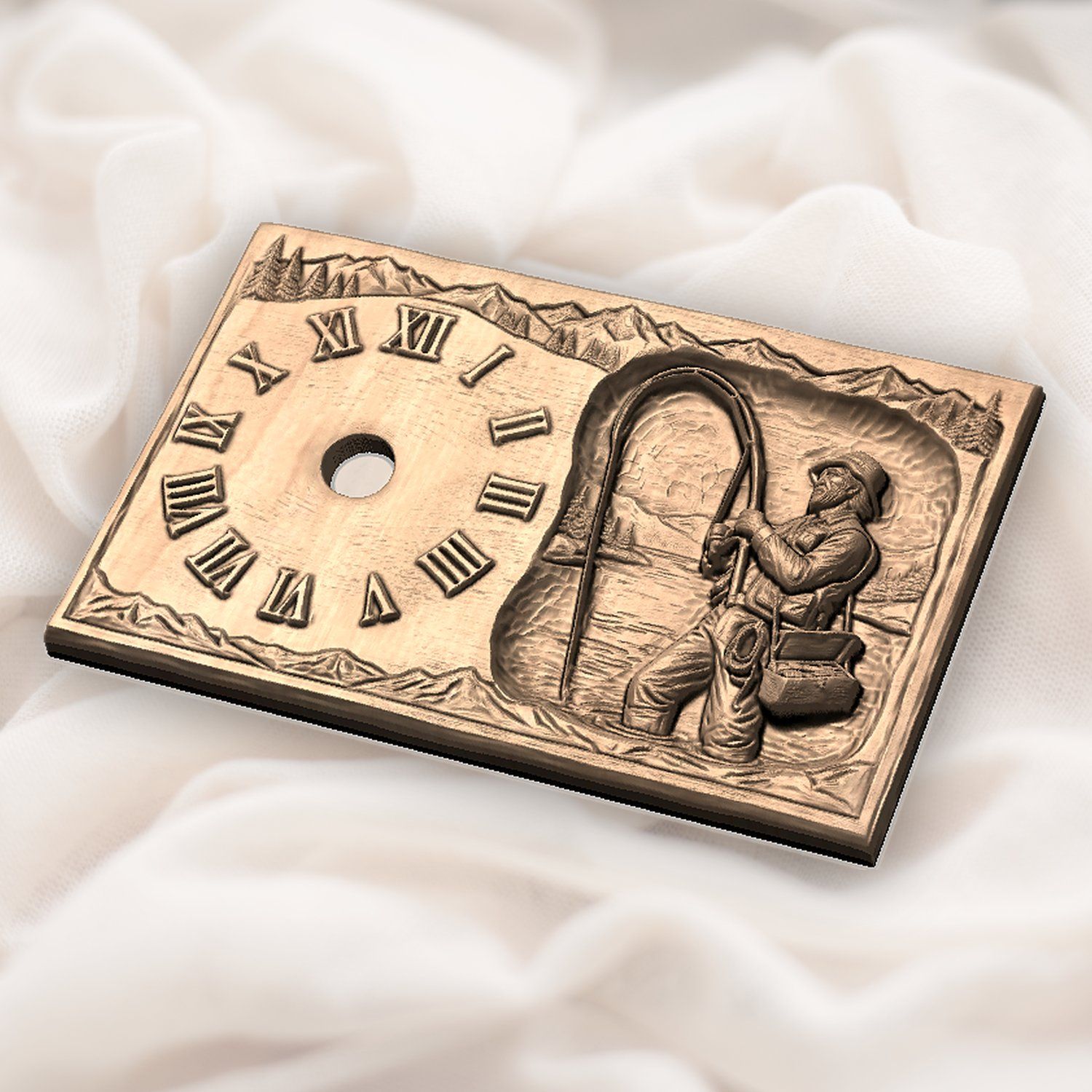 Fisherman Angler Lakeside Wall Clock CNC Relief STL bas-relief STL — view 5