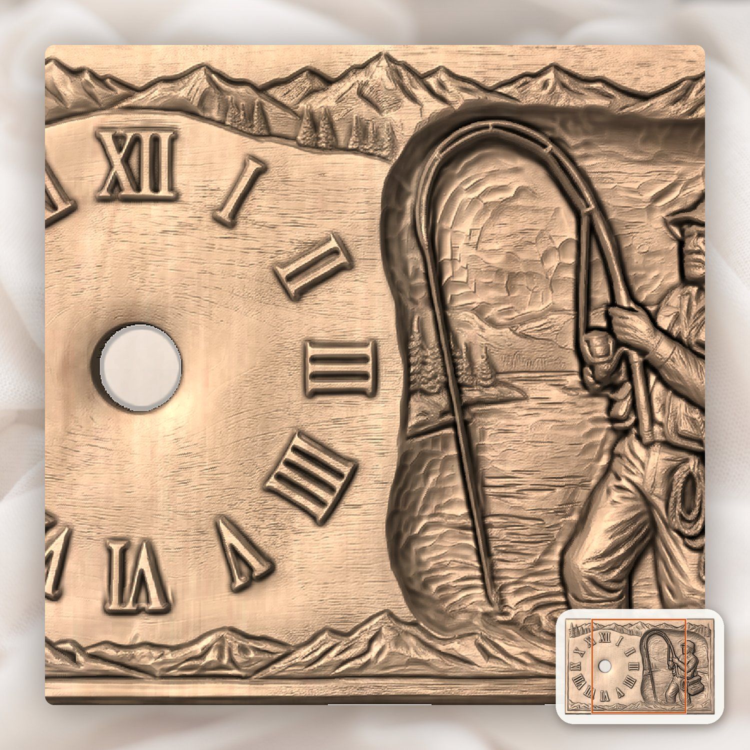 Fisherman Angler Lakeside Wall Clock CNC Relief STL bas-relief STL — view 7