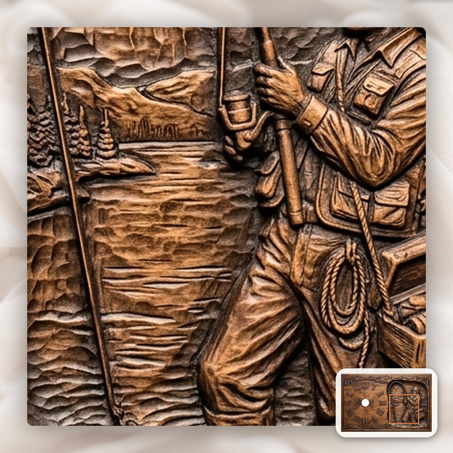 Fisherman Angler Lakeside Wall Clock CNC Relief STL bas-relief STL — view 10