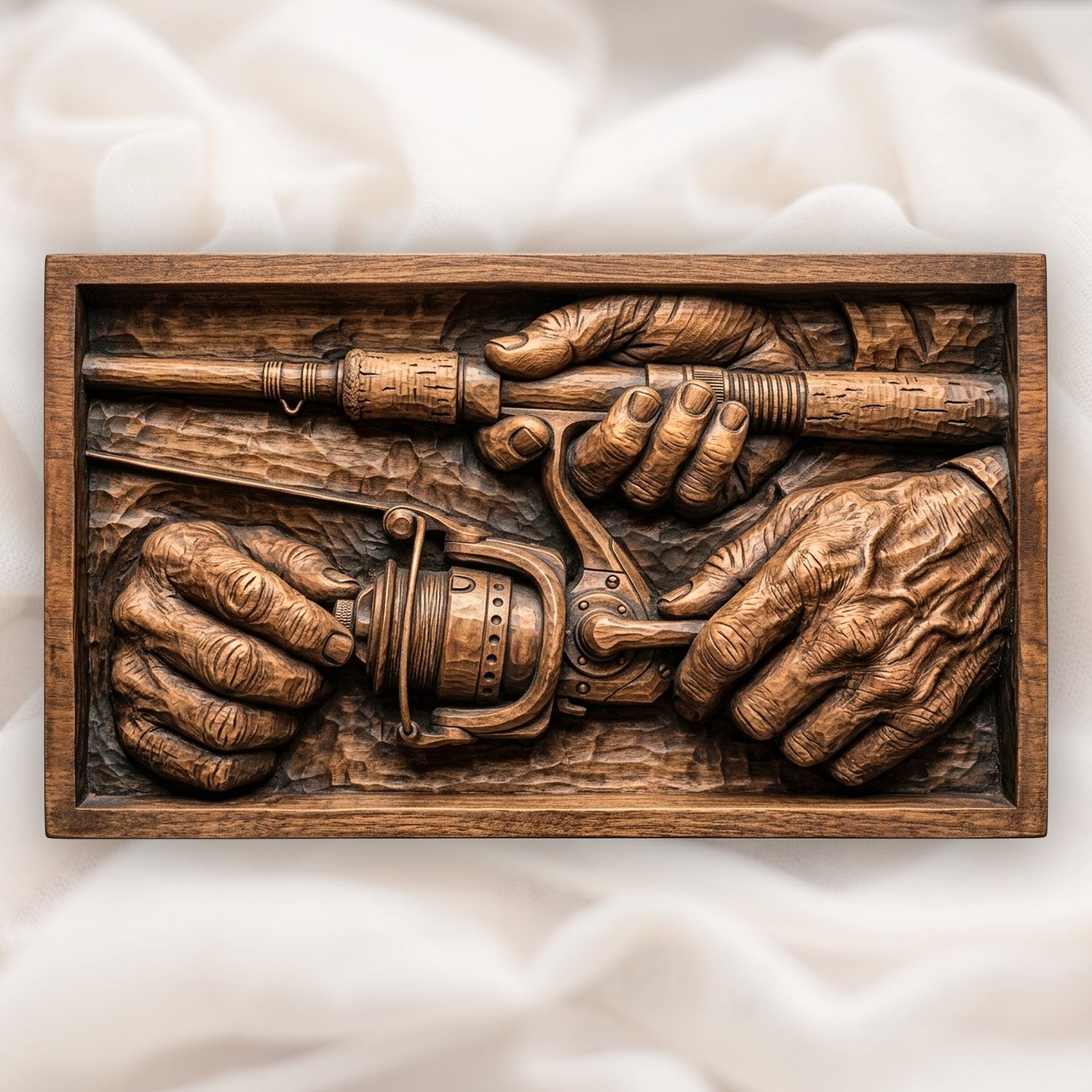 Fisherman Hands Adjusting Reel CNC Relief STL bas-relief STL design