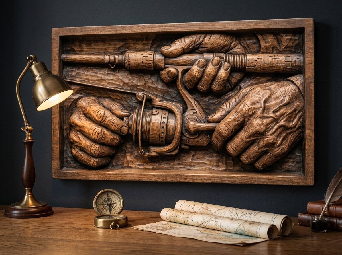 Fisherman Hands Adjusting Reel CNC Relief STL bas-relief STL — view 12