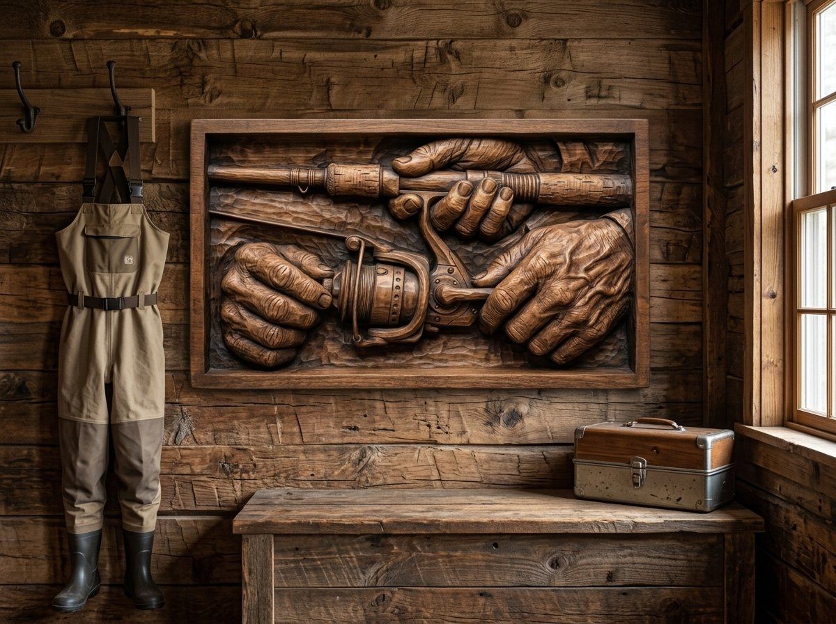 Fisherman Hands Adjusting Reel CNC Relief STL bas-relief STL — view 13