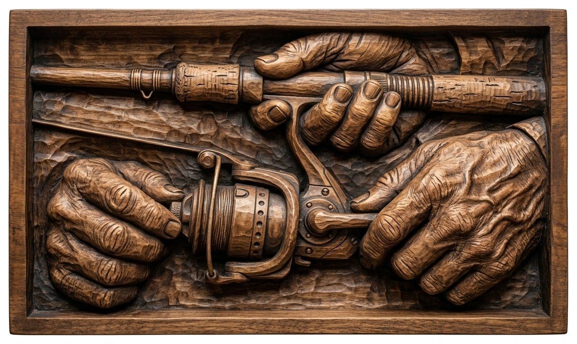 Fisherman Hands Adjusting Reel CNC Relief STL bas-relief STL — view 14