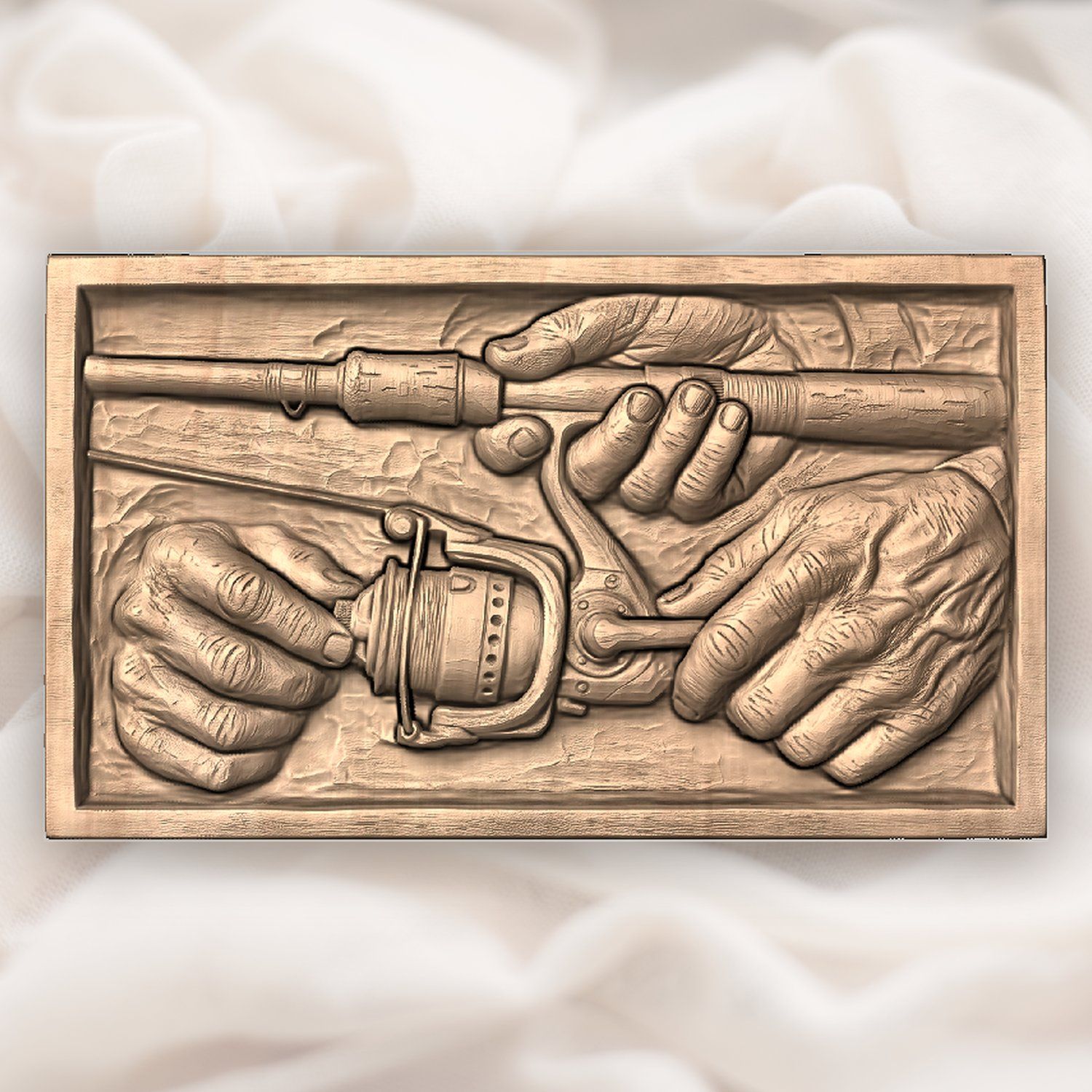 Fisherman Hands Adjusting Reel CNC Relief STL bas-relief STL — view 4
