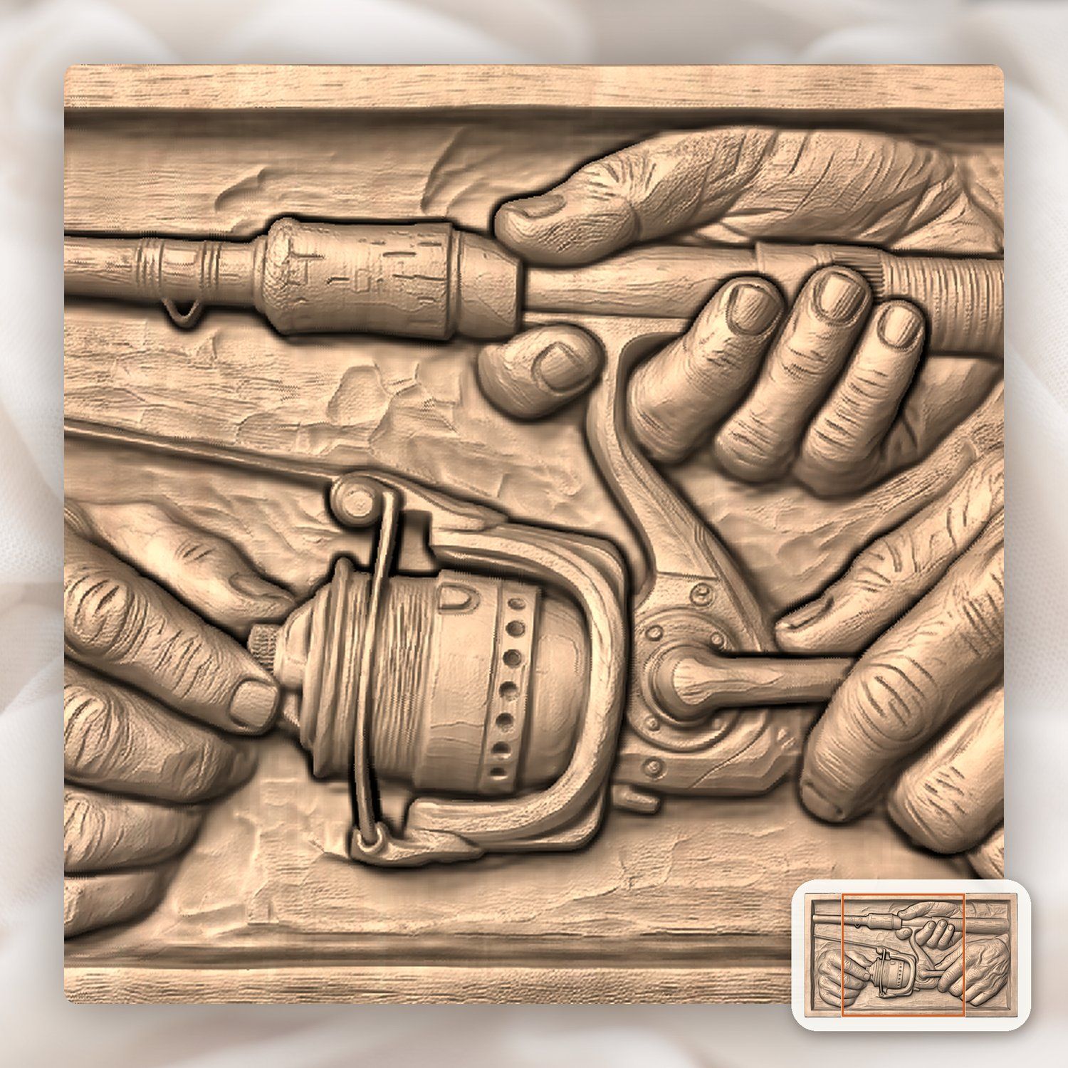 Fisherman Hands Adjusting Reel CNC Relief STL bas-relief STL — view 6