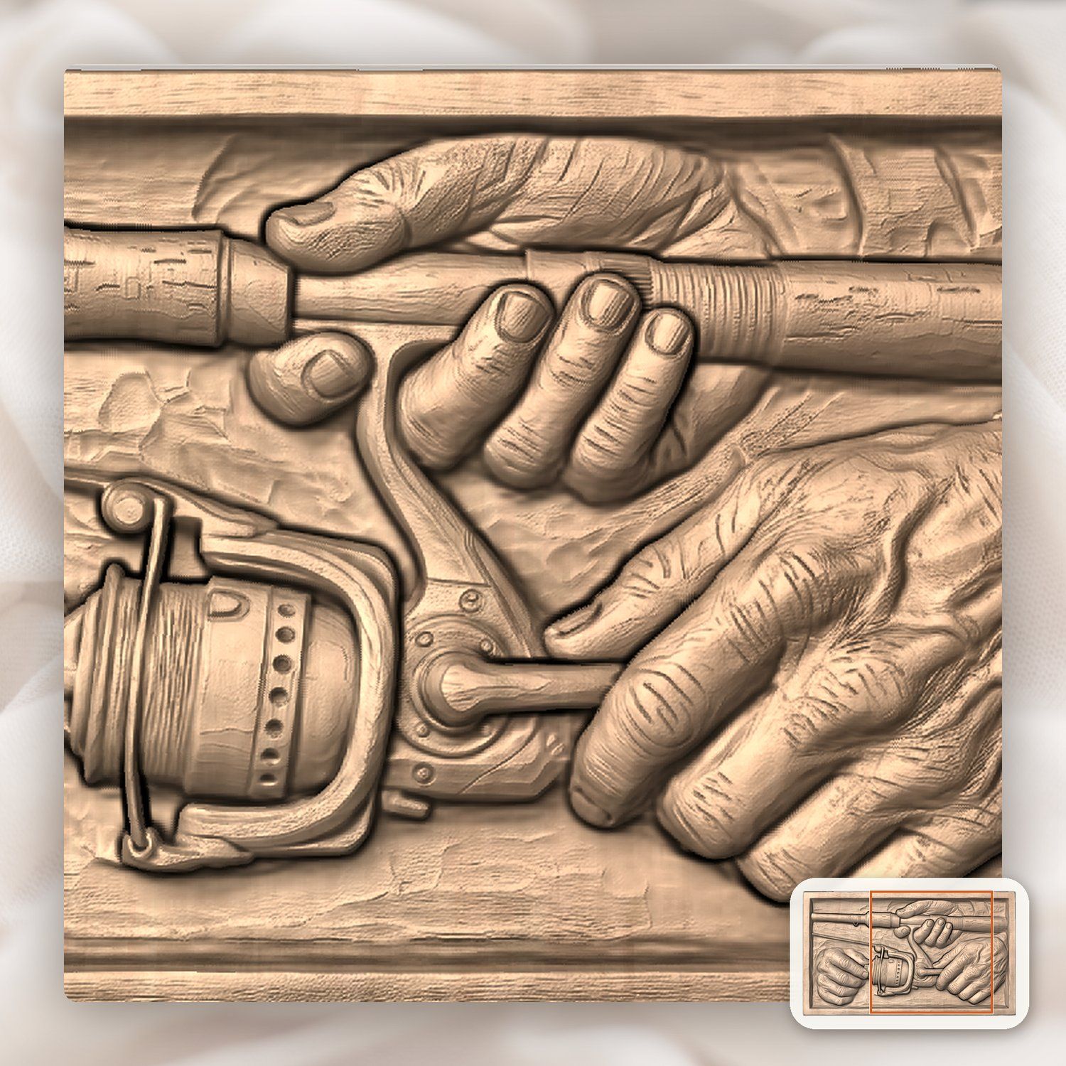 Fisherman Hands Adjusting Reel CNC Relief STL bas-relief STL — view 7