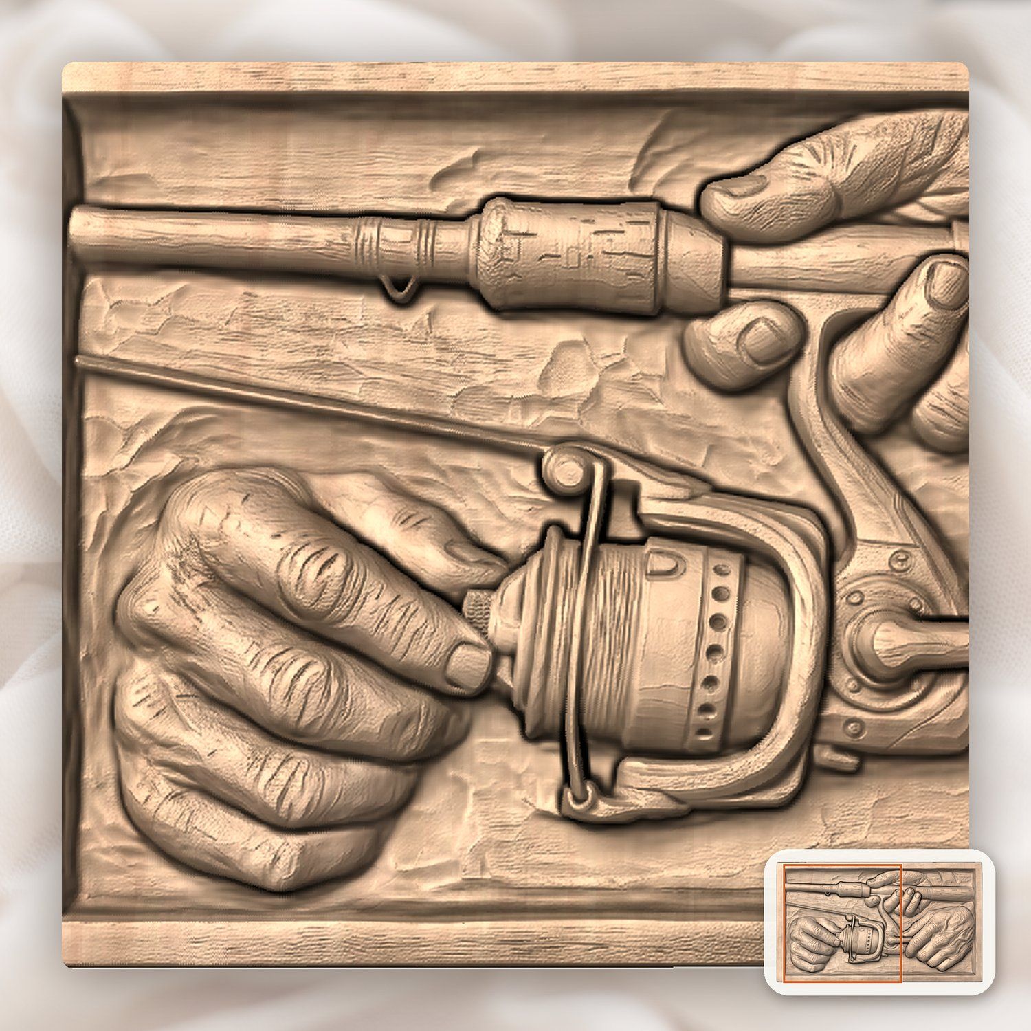 Fisherman Hands Adjusting Reel CNC Relief STL bas-relief STL — view 8