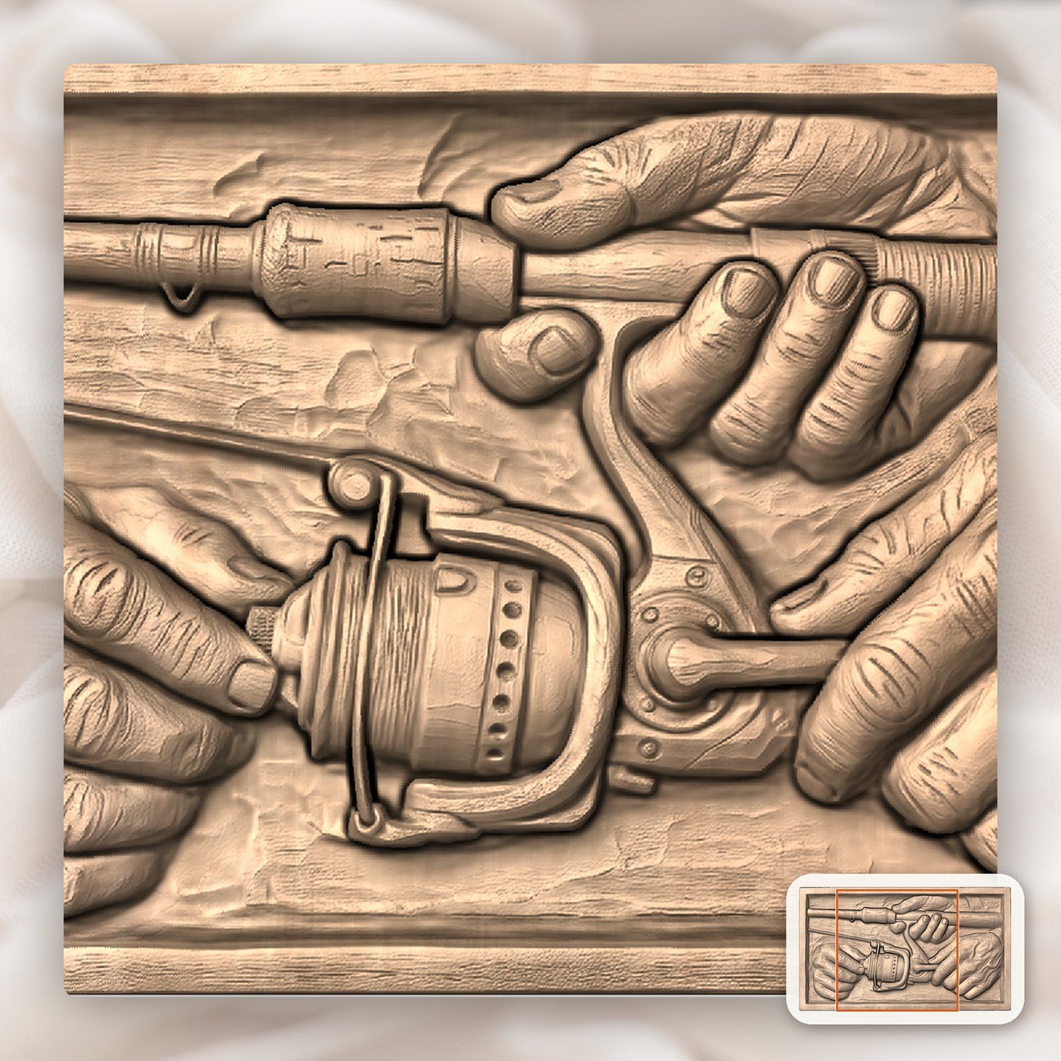 Fisherman Hands Adjusting Reel CNC Relief STL bas-relief STL — view 9