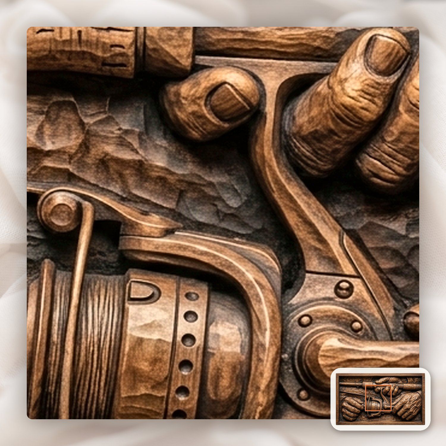 Fisherman Hands Adjusting Reel CNC Relief STL bas-relief STL — view 10
