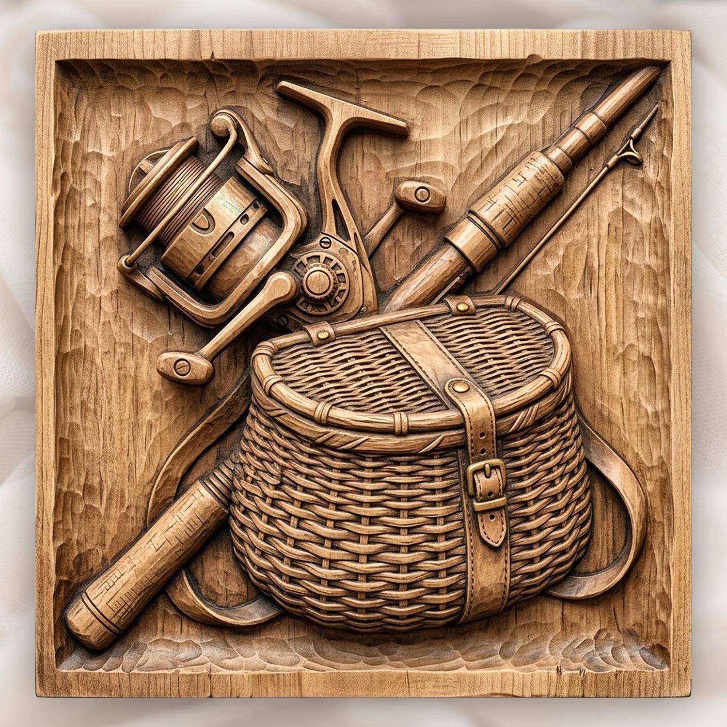 Fisherman Tackle Gear Scene CNC Relief STL bas-relief STL design