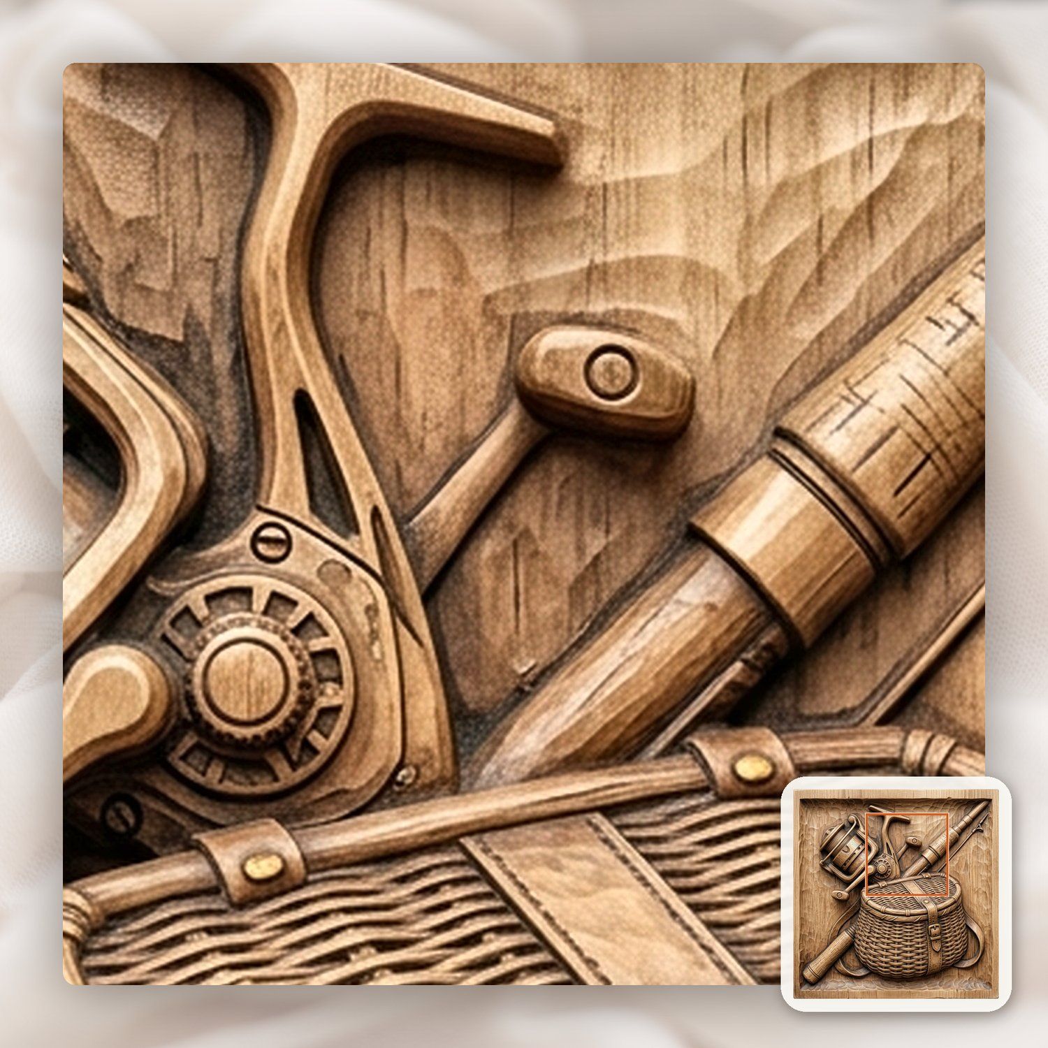 Fisherman Tackle Gear Scene CNC Relief STL bas-relief STL — view 12