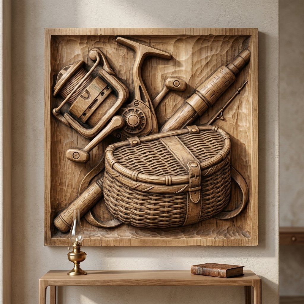 Fisherman Tackle Gear Scene CNC Relief STL bas-relief STL — view 13