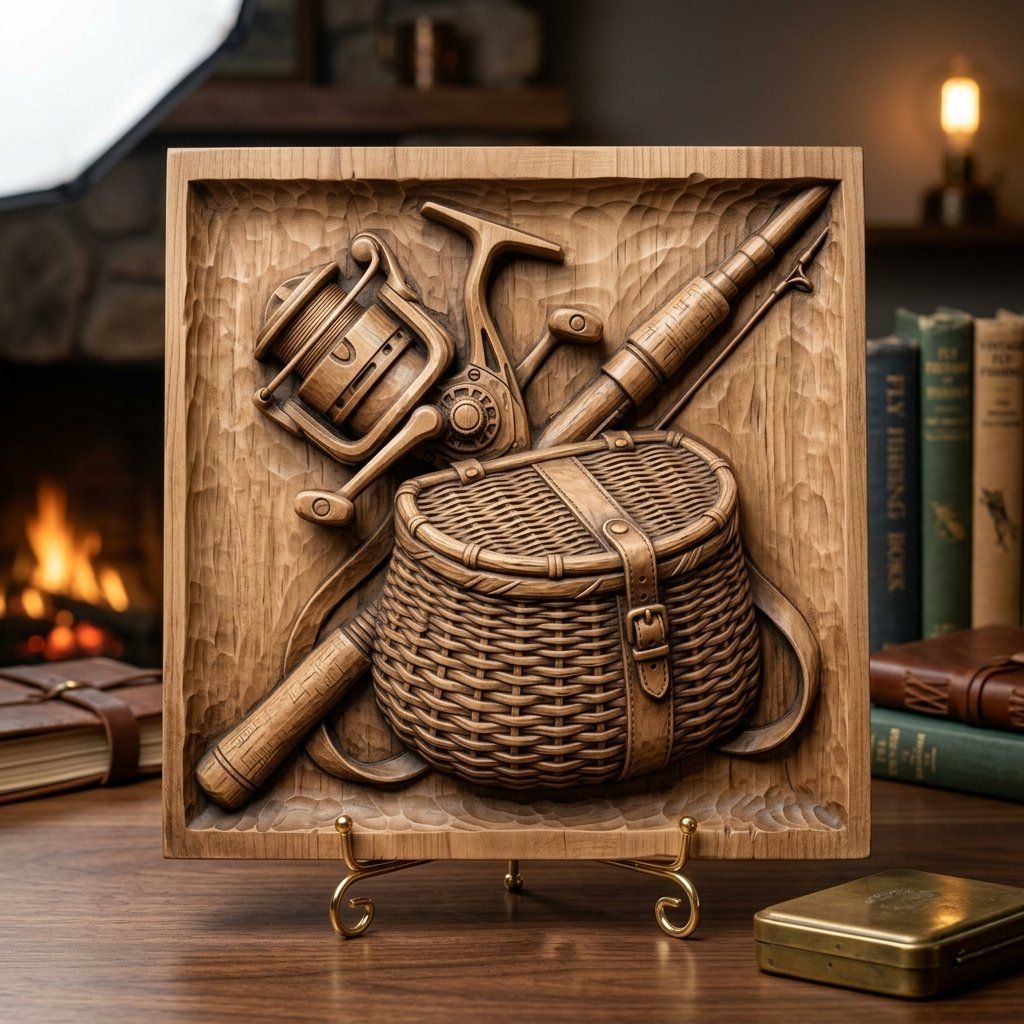 Fisherman Tackle Gear Scene CNC Relief STL bas-relief STL — view 3