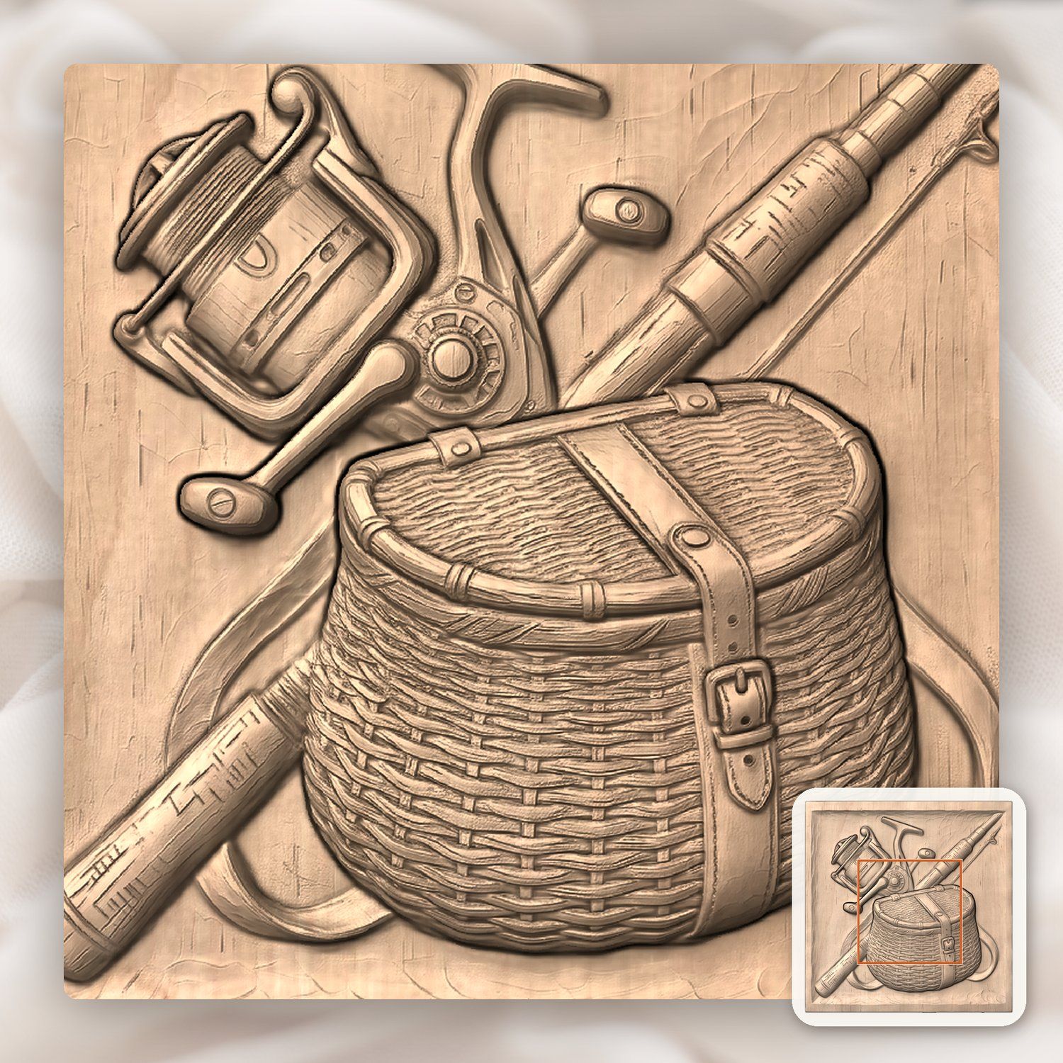 Fisherman Tackle Gear Scene CNC Relief STL bas-relief STL — view 6