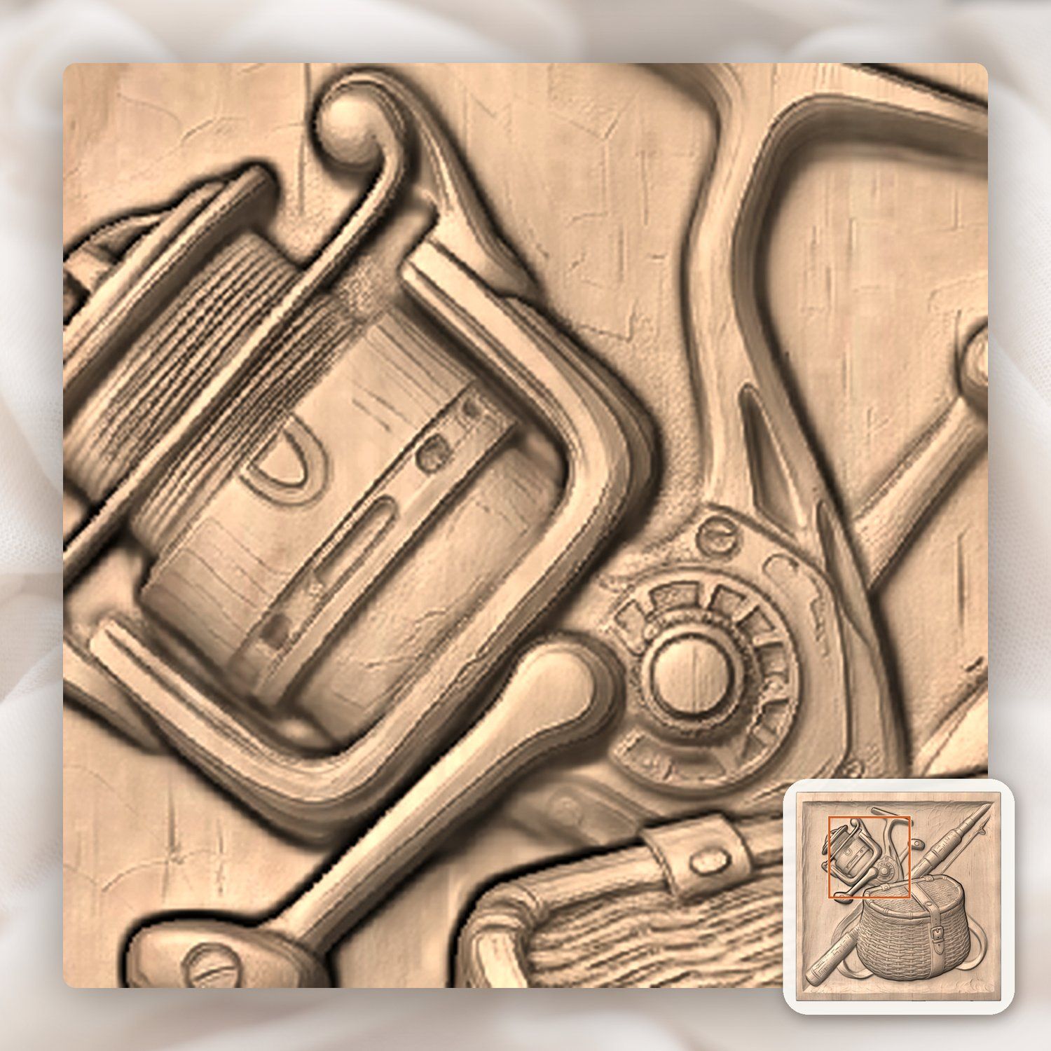 Fisherman Tackle Gear Scene CNC Relief STL bas-relief STL — view 8