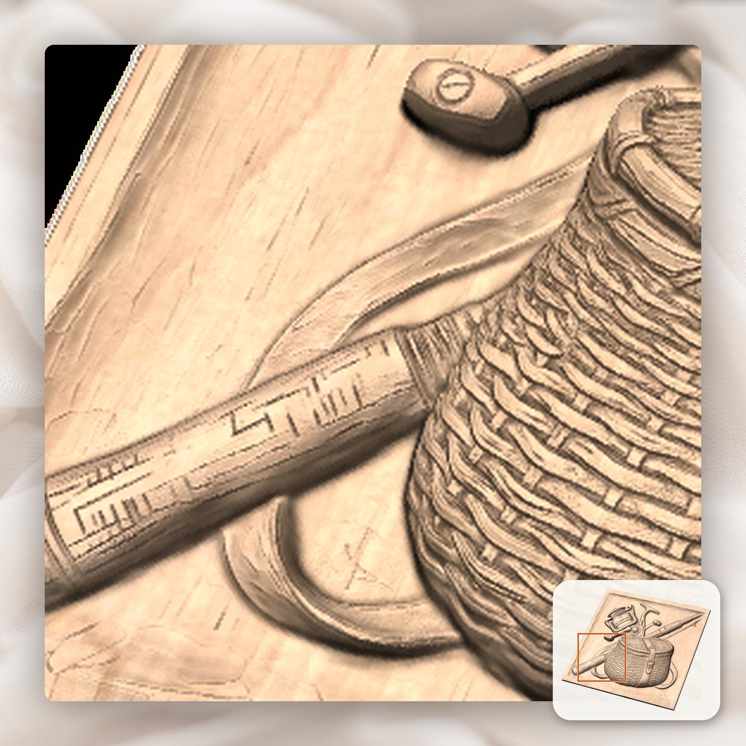 Fisherman Tackle Gear Scene CNC Relief STL bas-relief STL — view 10