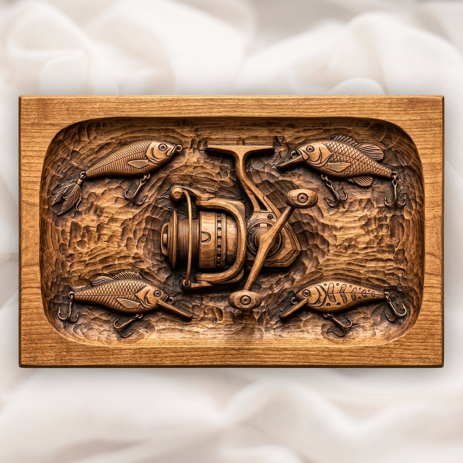 Fishing Reel and Lures Medallion CNC Relief STL bas-relief STL design
