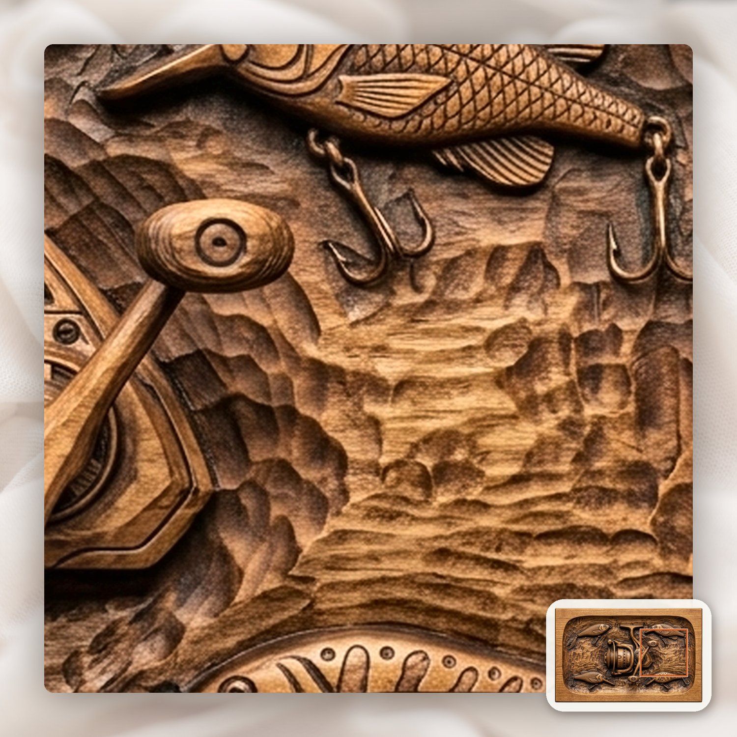 Fishing Reel and Lures Medallion CNC Relief STL bas-relief STL — view 11