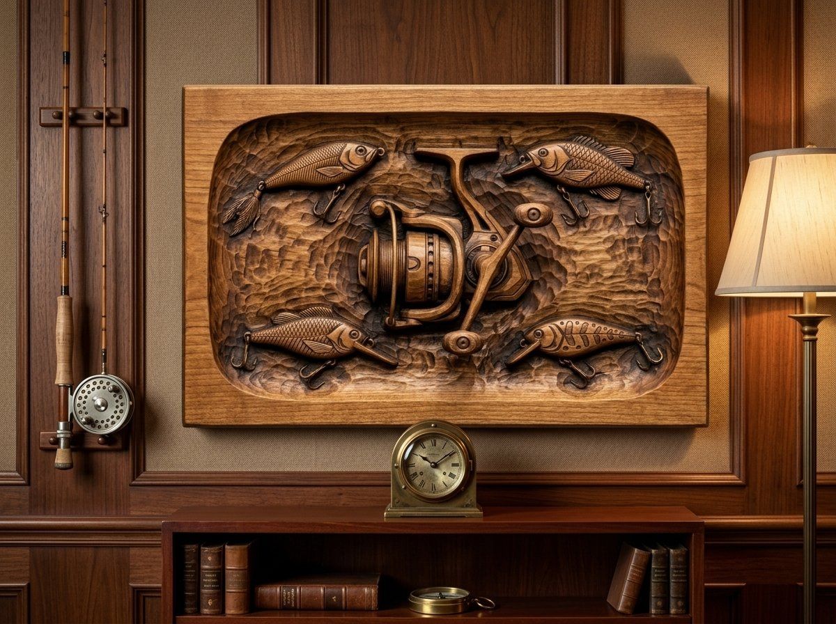 Fishing Reel and Lures Medallion CNC Relief STL bas-relief STL — view 13