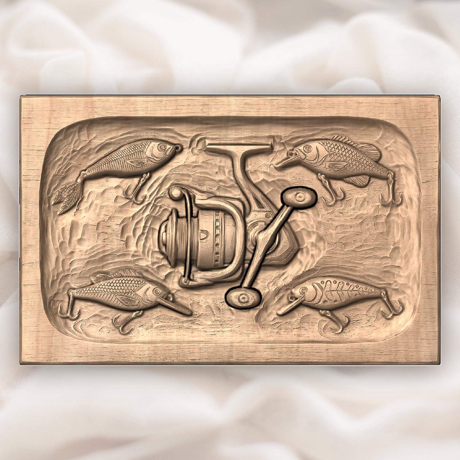 Fishing Reel and Lures Medallion CNC Relief STL bas-relief STL — view 4