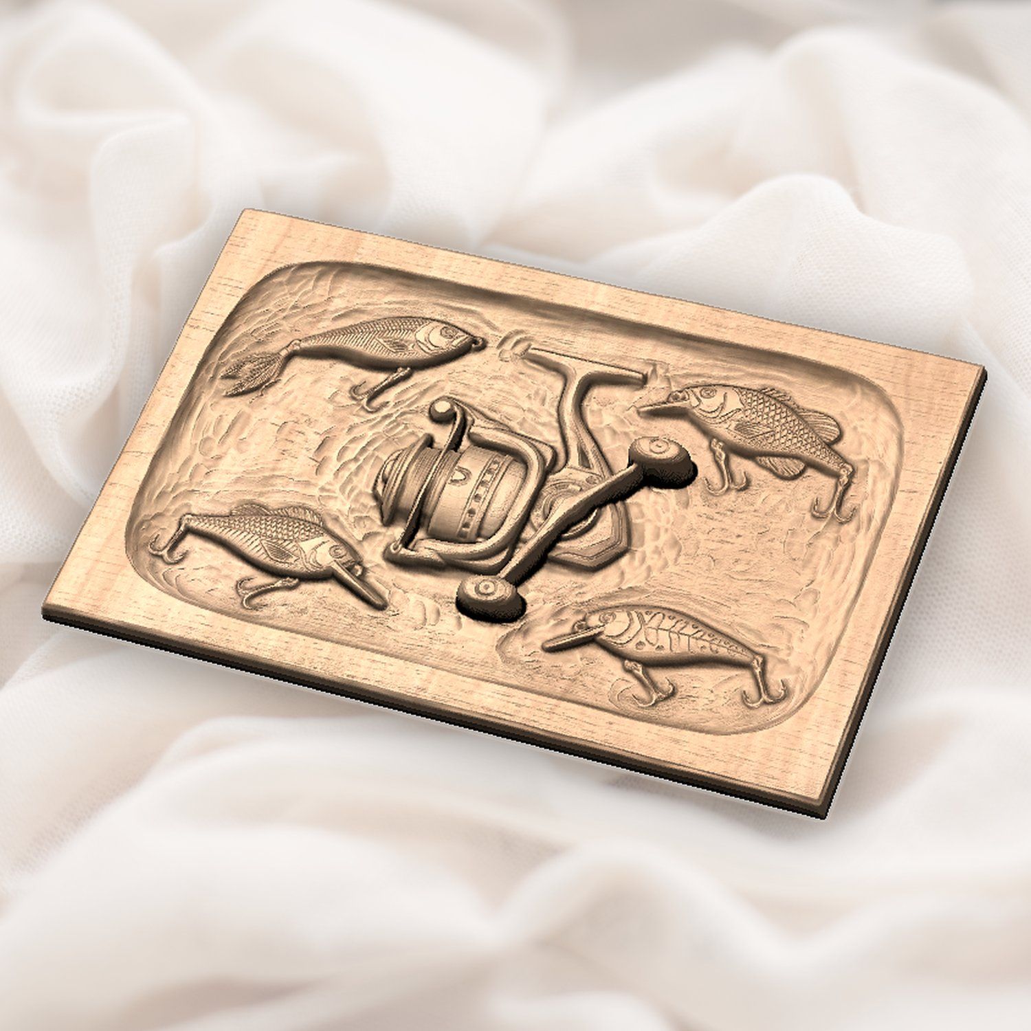 Fishing Reel and Lures Medallion CNC Relief STL bas-relief STL — view 5