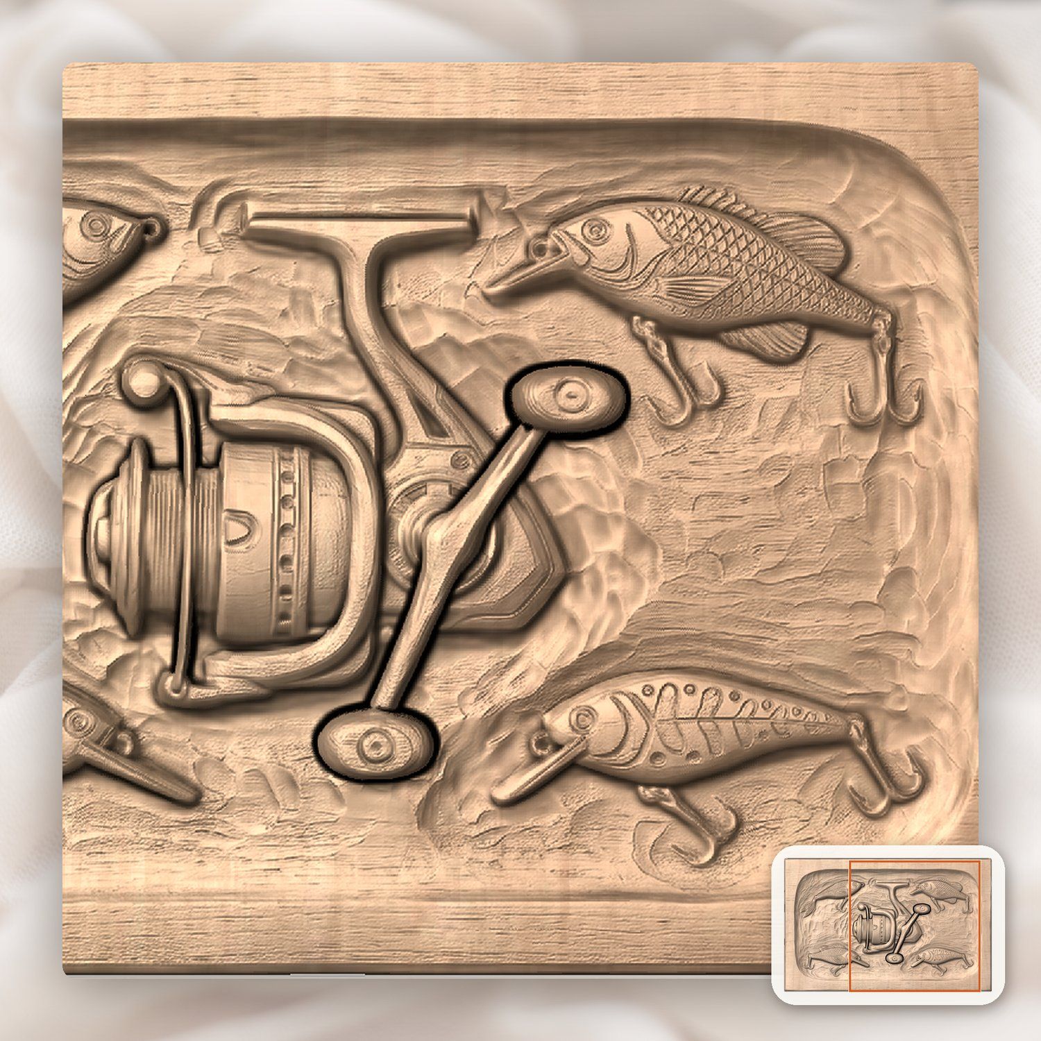 Fishing Reel and Lures Medallion CNC Relief STL bas-relief STL — view 7