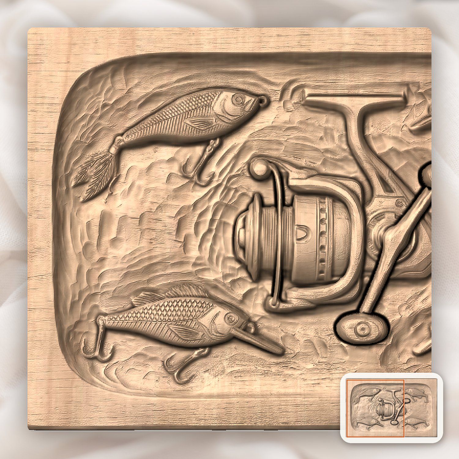 Fishing Reel and Lures Medallion CNC Relief STL bas-relief STL — view 8