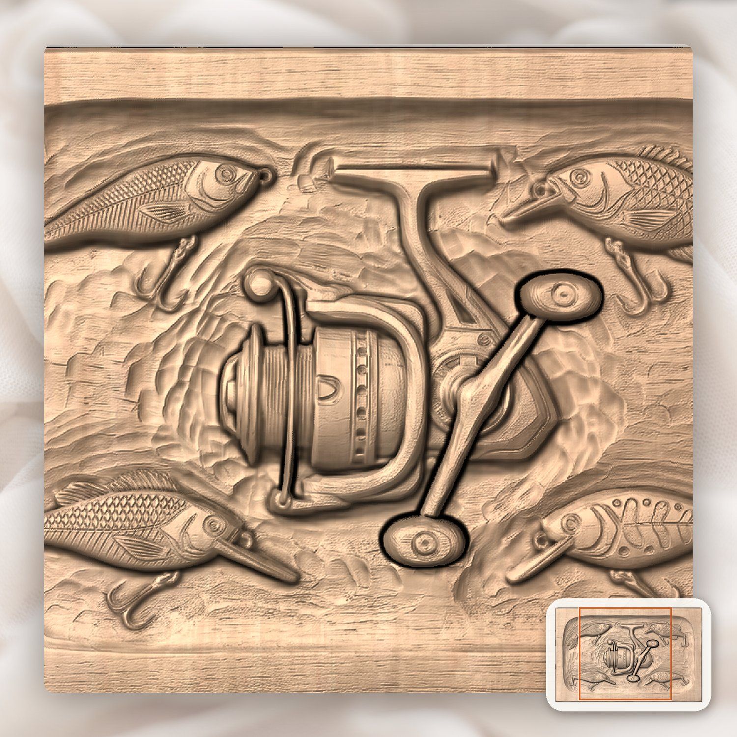 Fishing Reel and Lures Medallion CNC Relief STL bas-relief STL — view 9