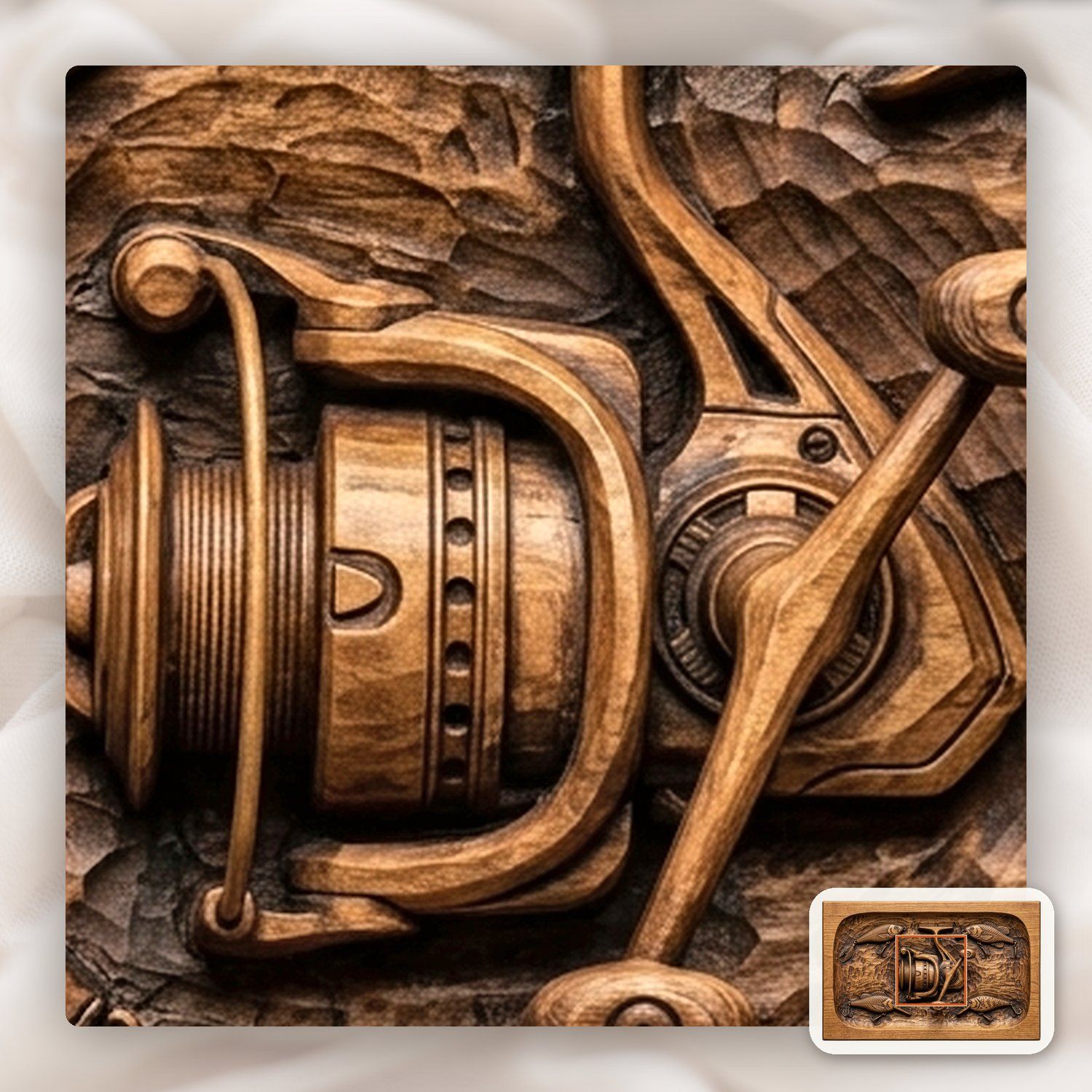 Fishing Reel and Lures Medallion CNC Relief STL bas-relief STL — view 10
