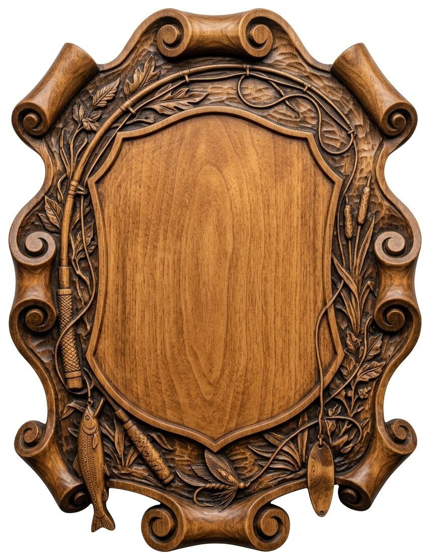 Fishing Rod and Lures Trophy Shield CNC Relief STL bas-relief STL — view 2