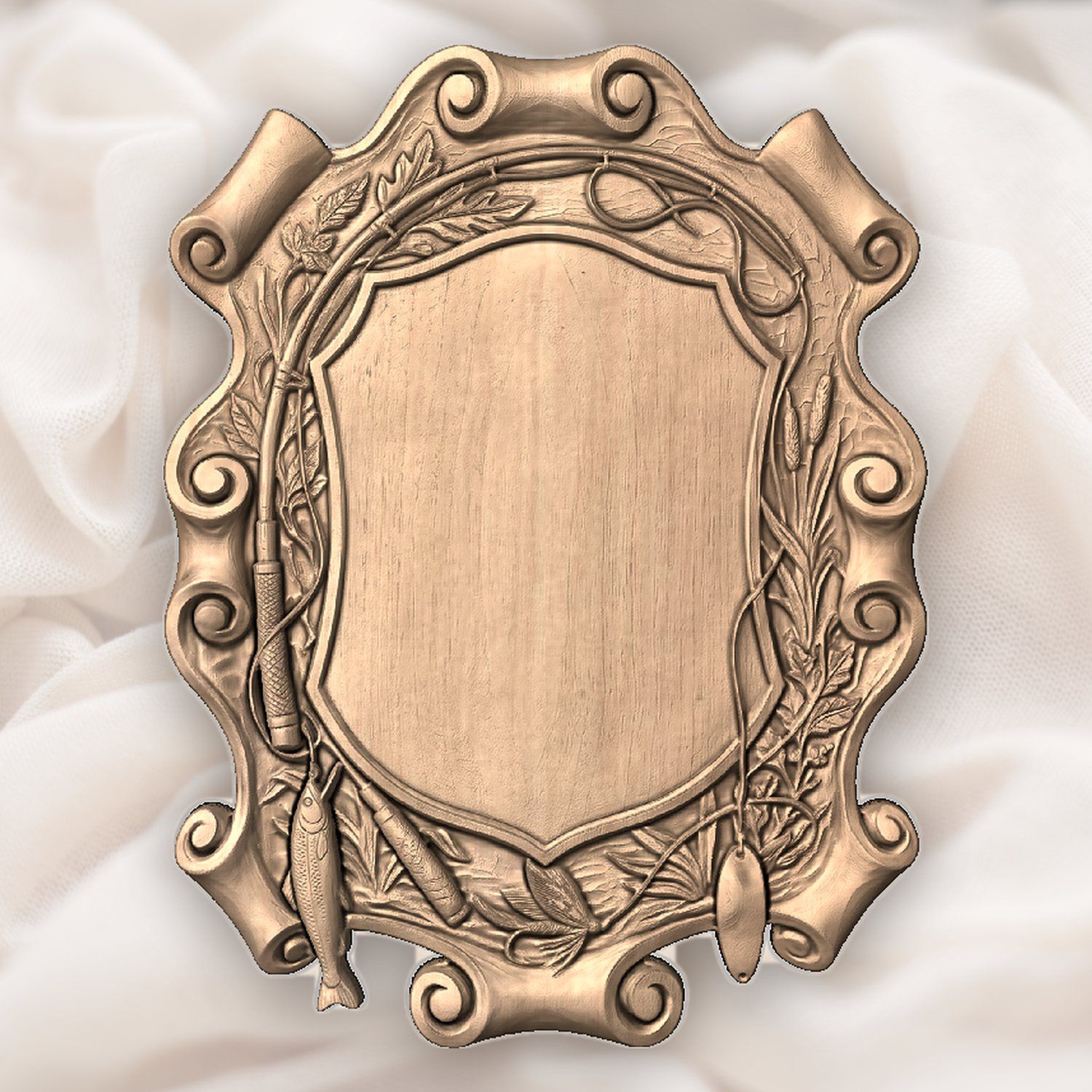 Fishing Rod and Lures Trophy Shield CNC Relief STL bas-relief STL — view 3
