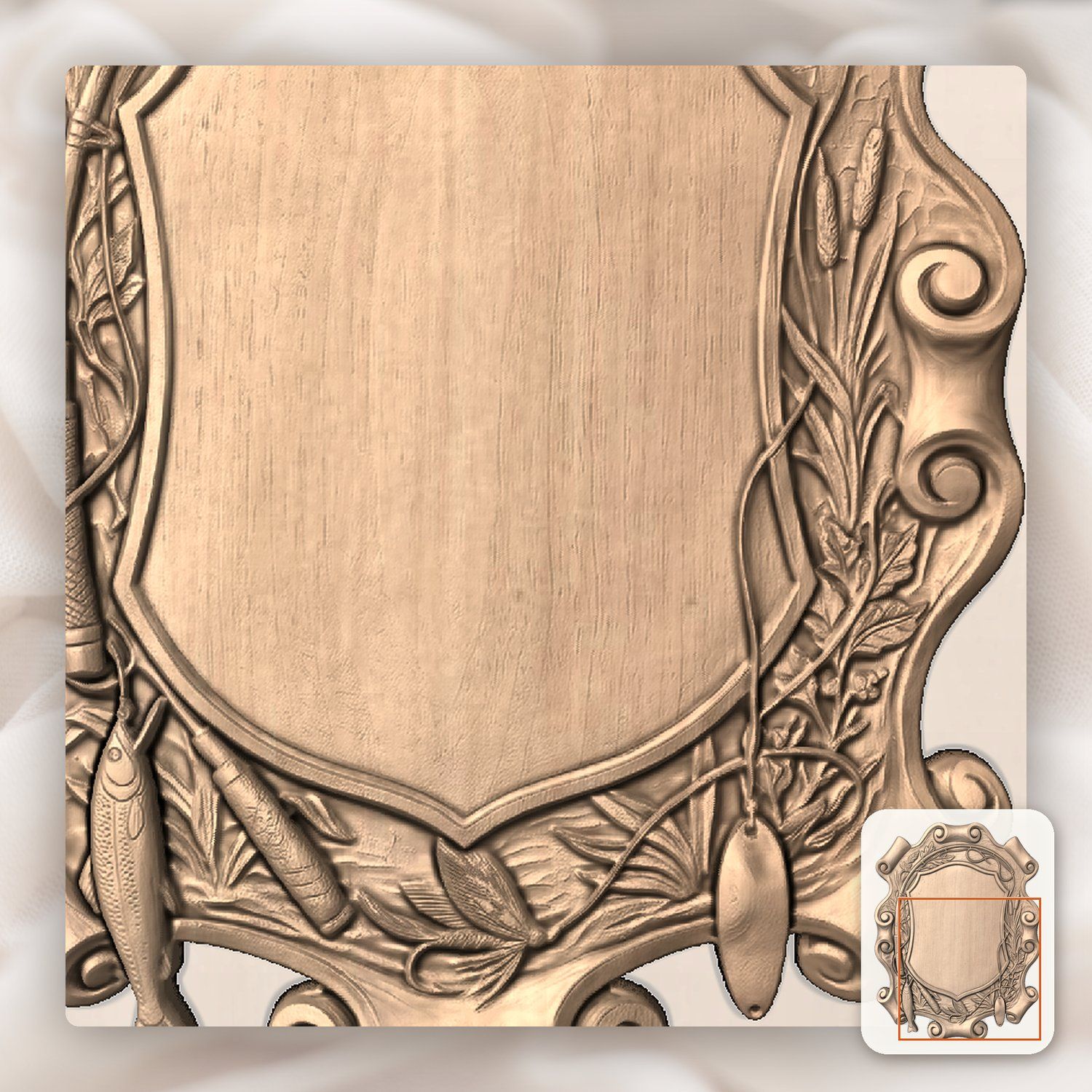 Fishing Rod and Lures Trophy Shield CNC Relief STL bas-relief STL — view 5