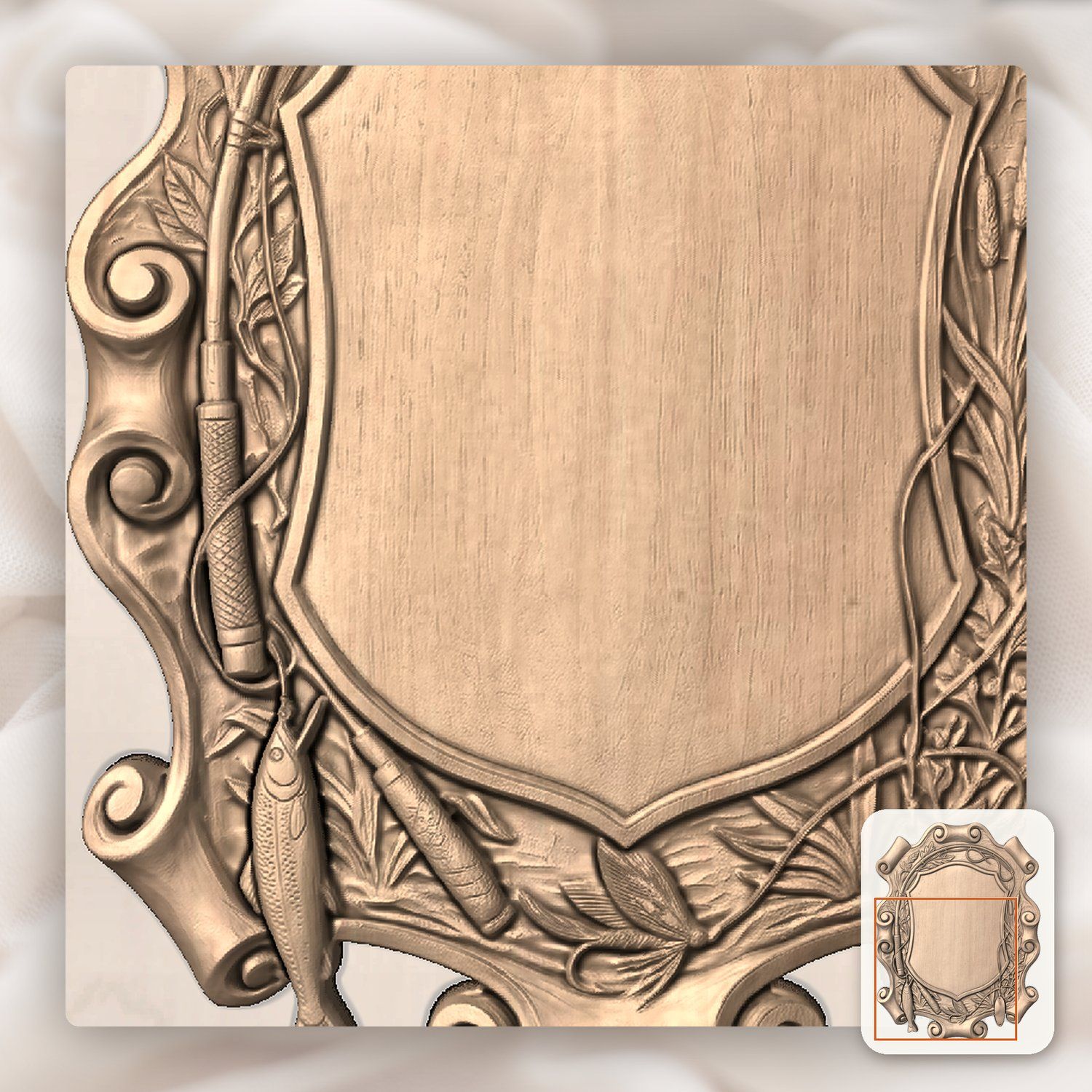 Fishing Rod and Lures Trophy Shield CNC Relief STL bas-relief STL — view 7