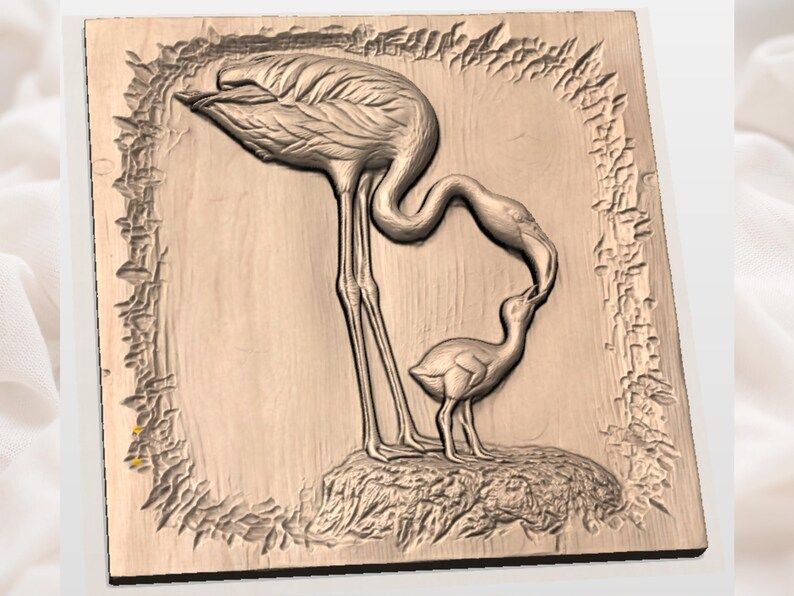 Mother Flamingo Feeding Her Chick Bas-Relief STL bas-relief STL — view 3
