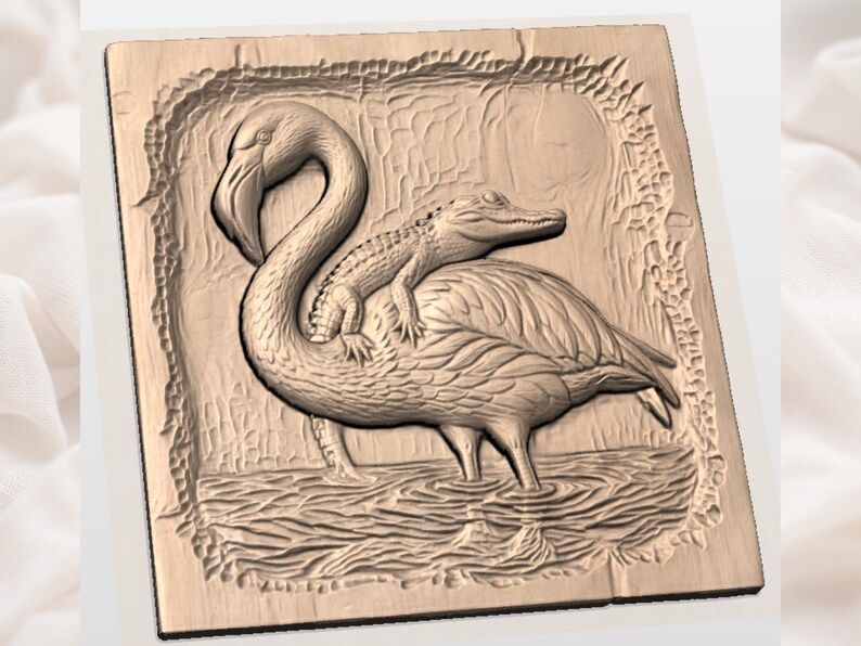 Flamingo and Gator Wetland Scene Bas-Relief STL for CNC bas-relief STL — view 2