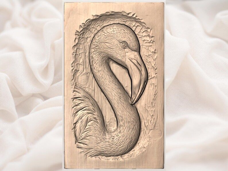 Flamingo Portrait Bas-Relief STL for CNC and 3D Printing bas-relief STL — view 3