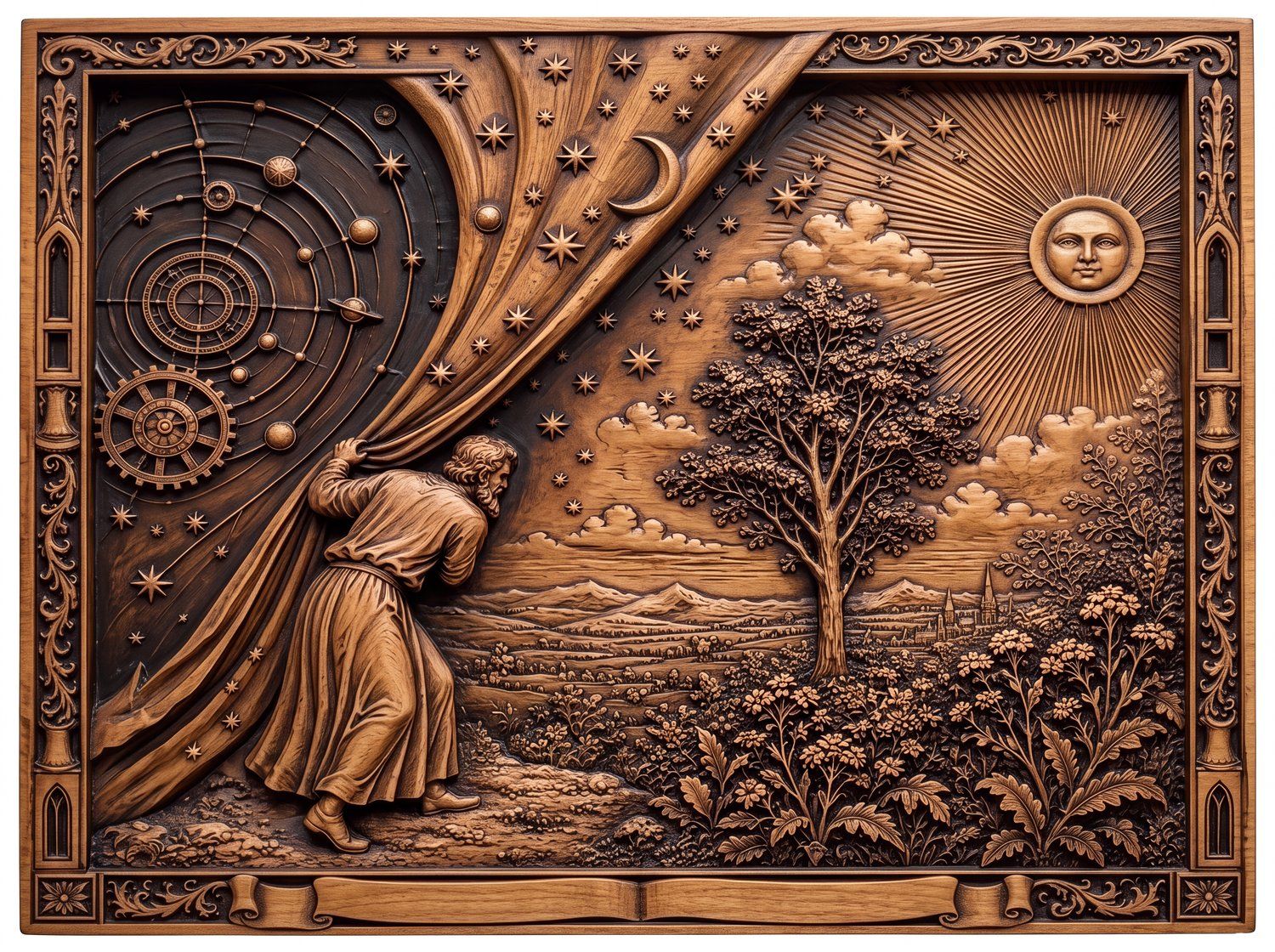 Flammarion Astronomer Uncovering The Cosmos CNC Relief STL bas-relief STL — view 16
