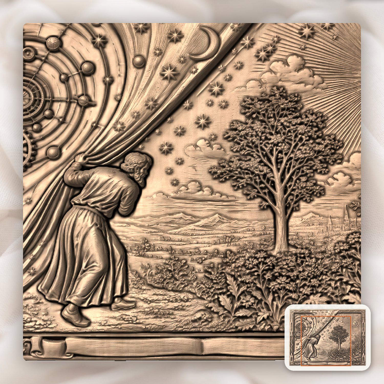 Flammarion Astronomer Uncovering The Cosmos CNC Relief STL bas-relief STL — view 7