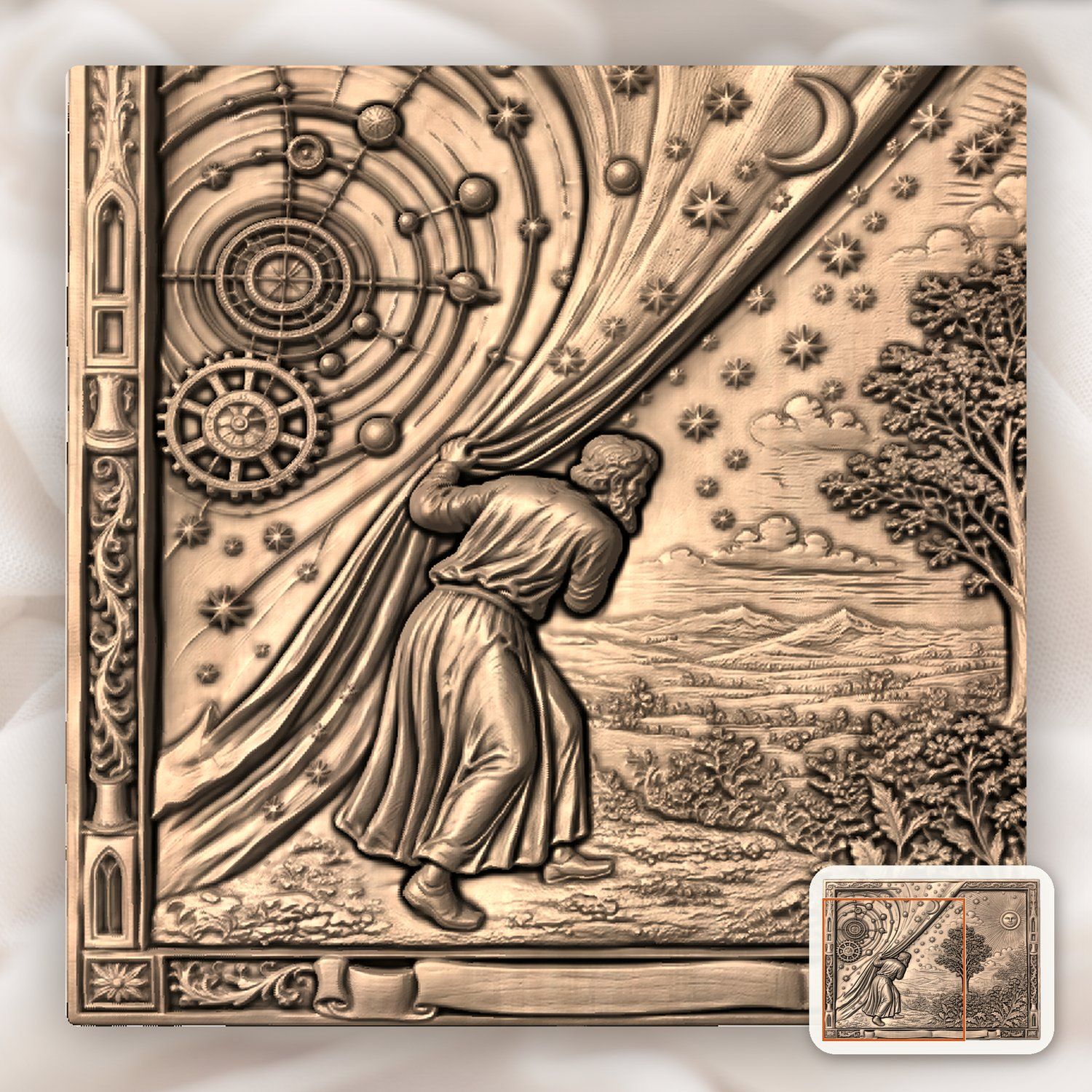 Flammarion Astronomer Uncovering The Cosmos CNC Relief STL bas-relief STL — view 8