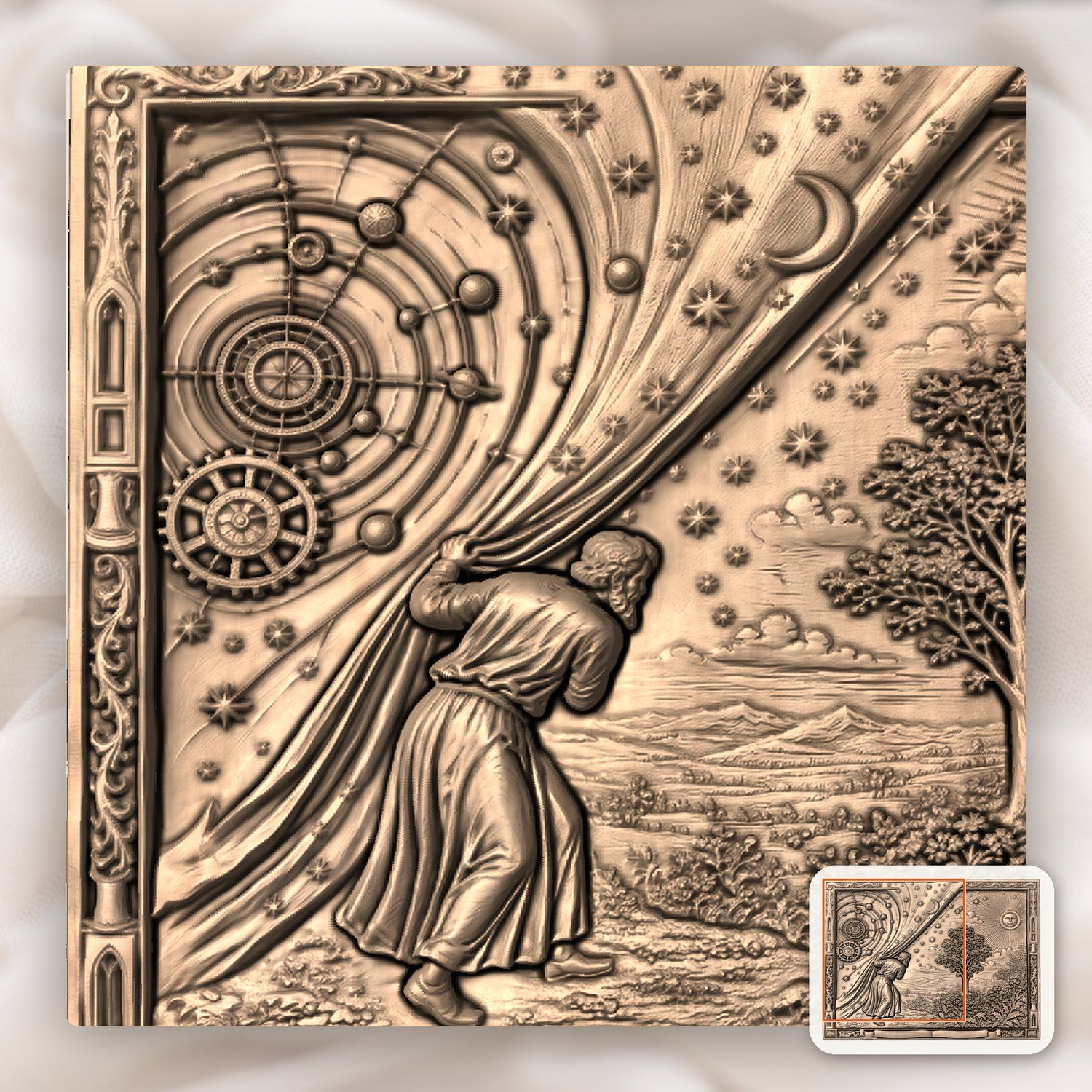 Flammarion Astronomer Uncovering The Cosmos CNC Relief STL bas-relief STL — view 10
