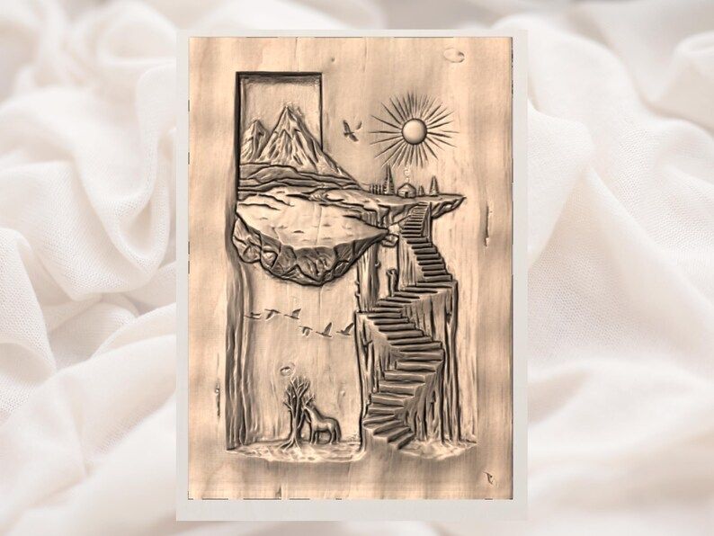 Floating Island Stairway to the Sky Bas-Relief STL Carving bas-relief STL — view 2
