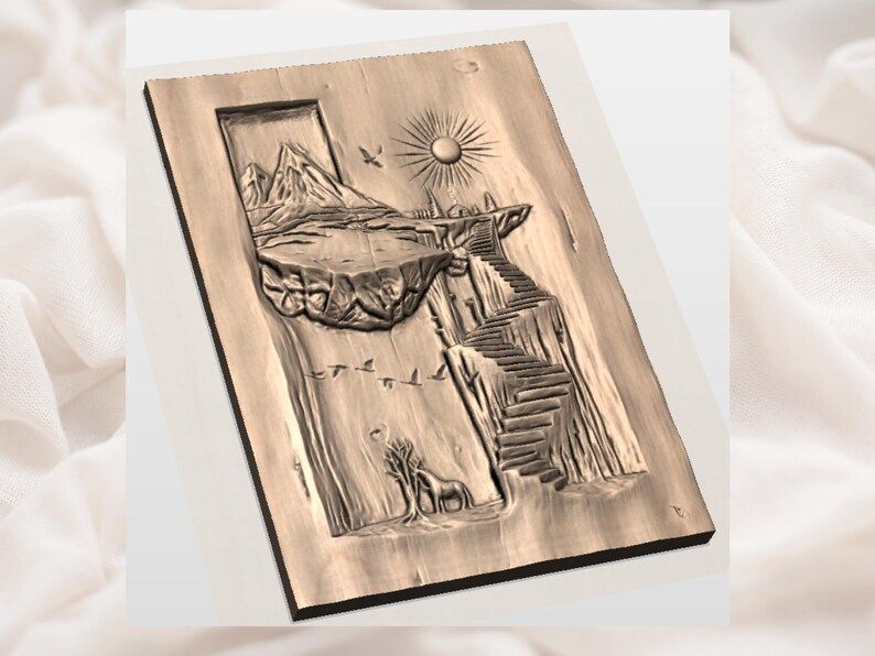 Floating Island Stairway to the Sky Bas-Relief STL Carving bas-relief STL — view 3