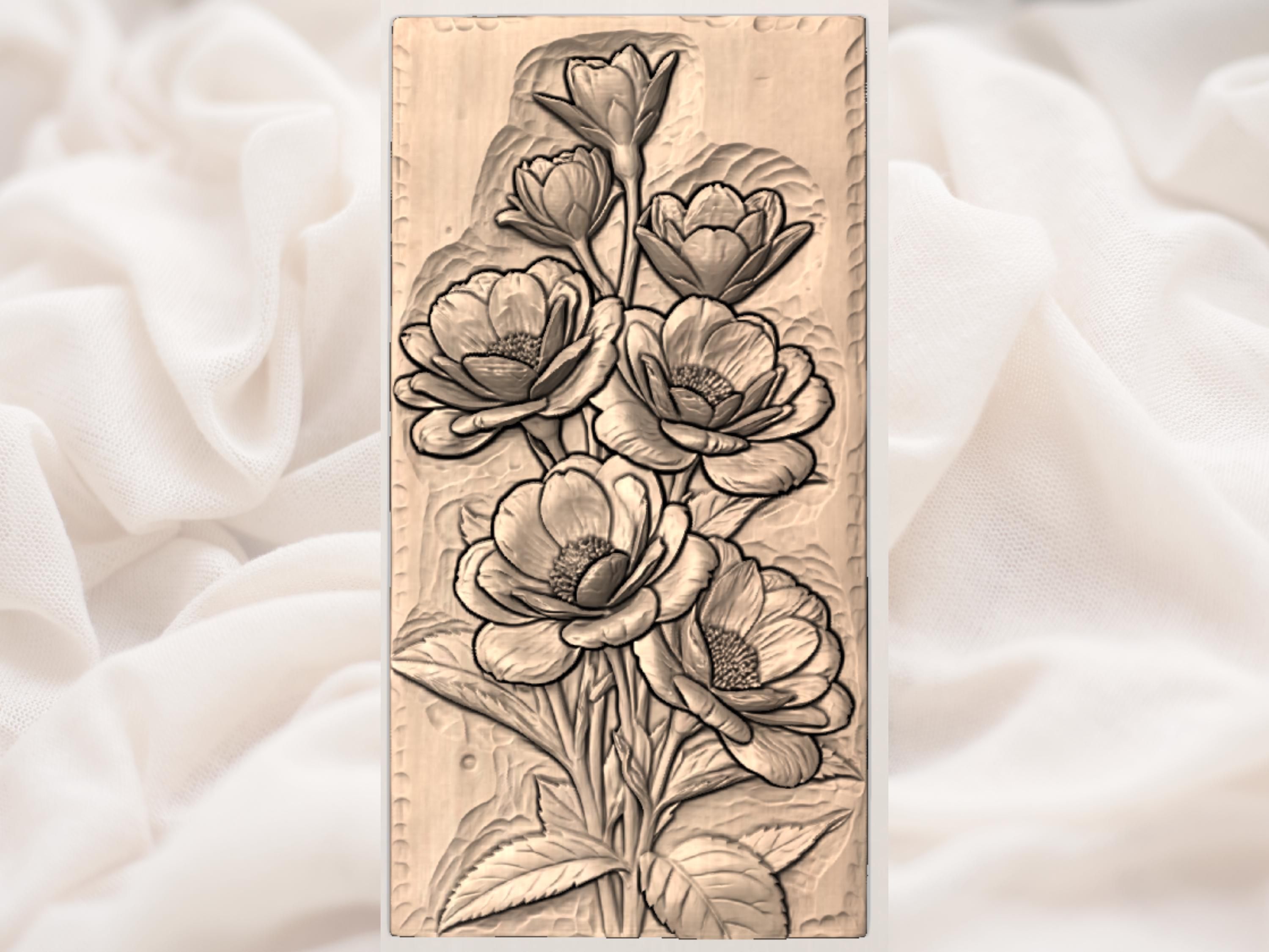 Mixed Garden Bouquet Bas-Relief STL for CNC Carving bas-relief STL — view 2