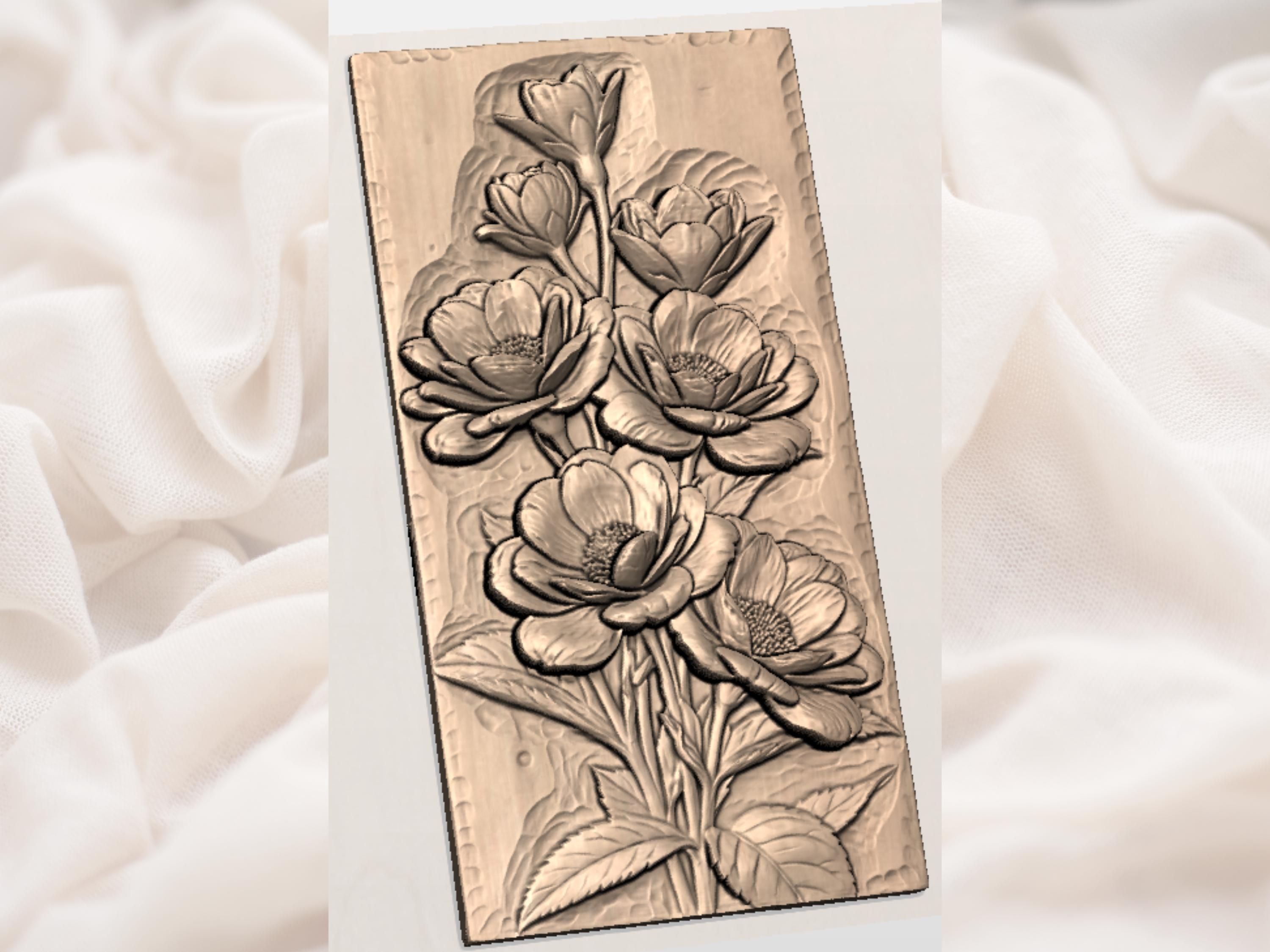 Mixed Garden Bouquet Bas-Relief STL for CNC Carving bas-relief STL — view 3