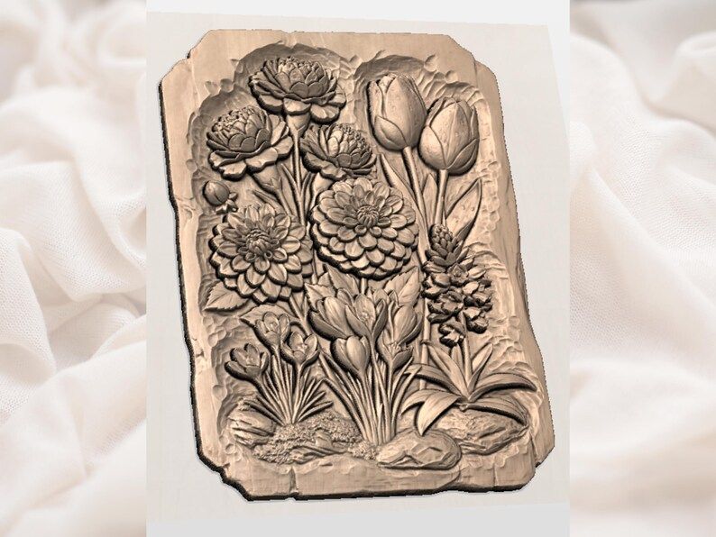 Spring Garden Flower Bouquet Bas-Relief STL for CNC Carving bas-relief STL — view 2