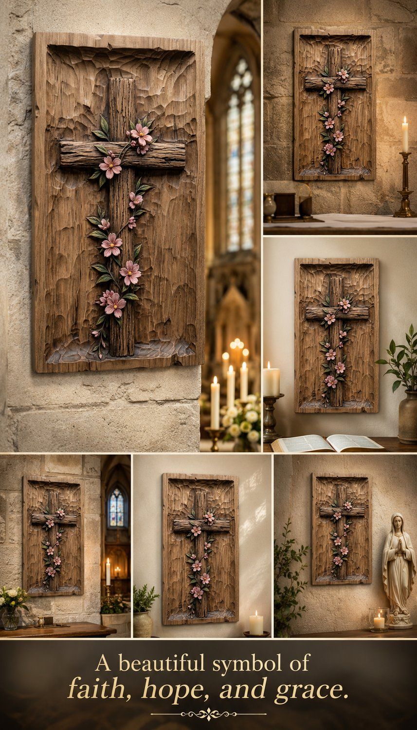 Floral Cherry Blossom Cross Religious Wall Art CNC Relief STL bas-relief STL — view 10