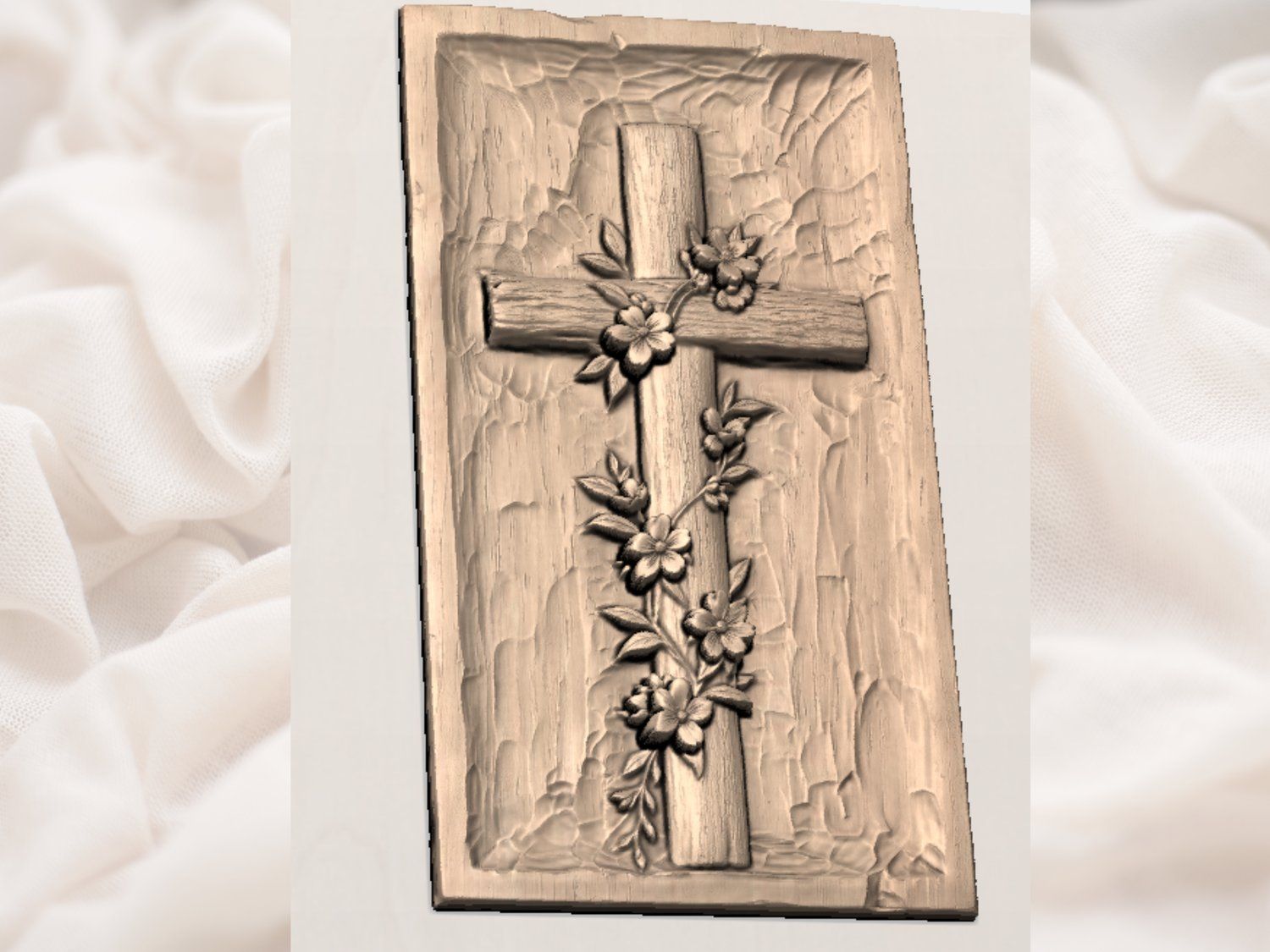 Floral Cherry Blossom Cross Religious Wall Art CNC Relief STL bas-relief STL — view 3